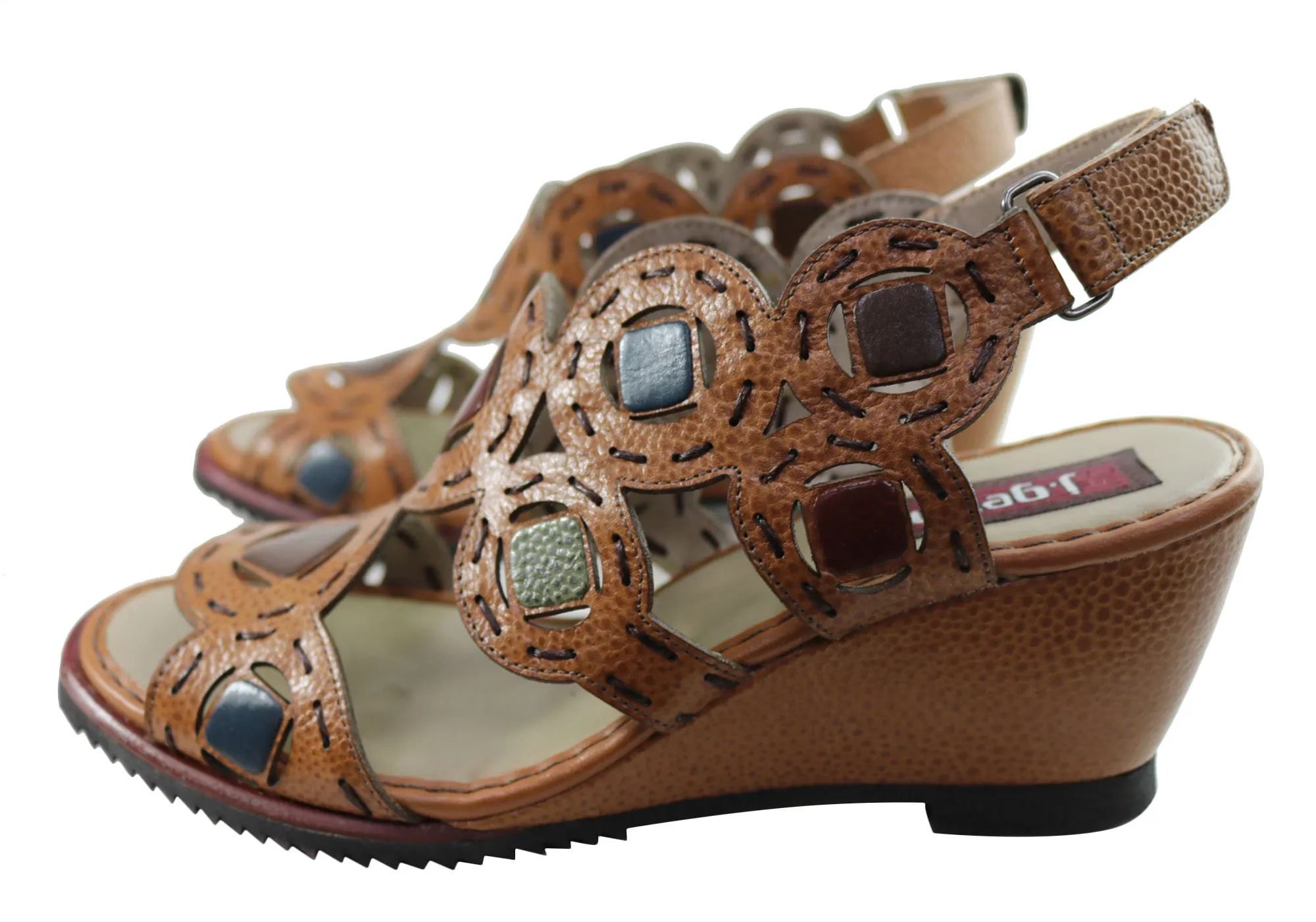 J Gean Sonya Damen Bequeme Keilabsatz-Sandalen aus Leder, Hergestellt in Brasilien J Gean Schuhe