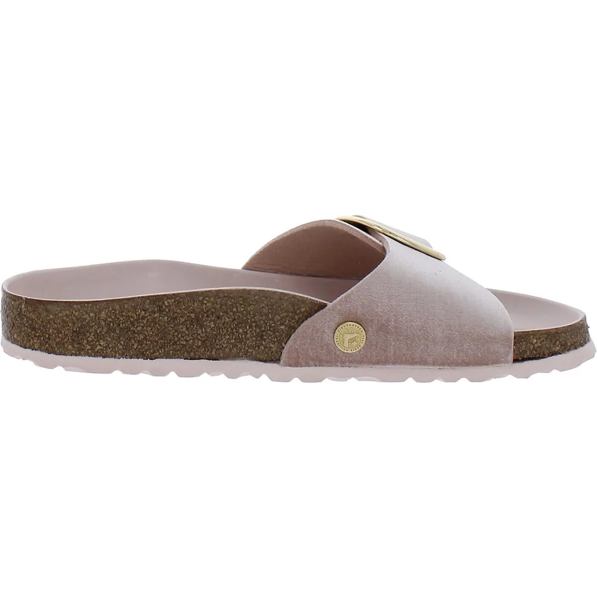 Madrid Big Buckle Nieten-Logo Damen Samt Kork-Slide-Sandalen