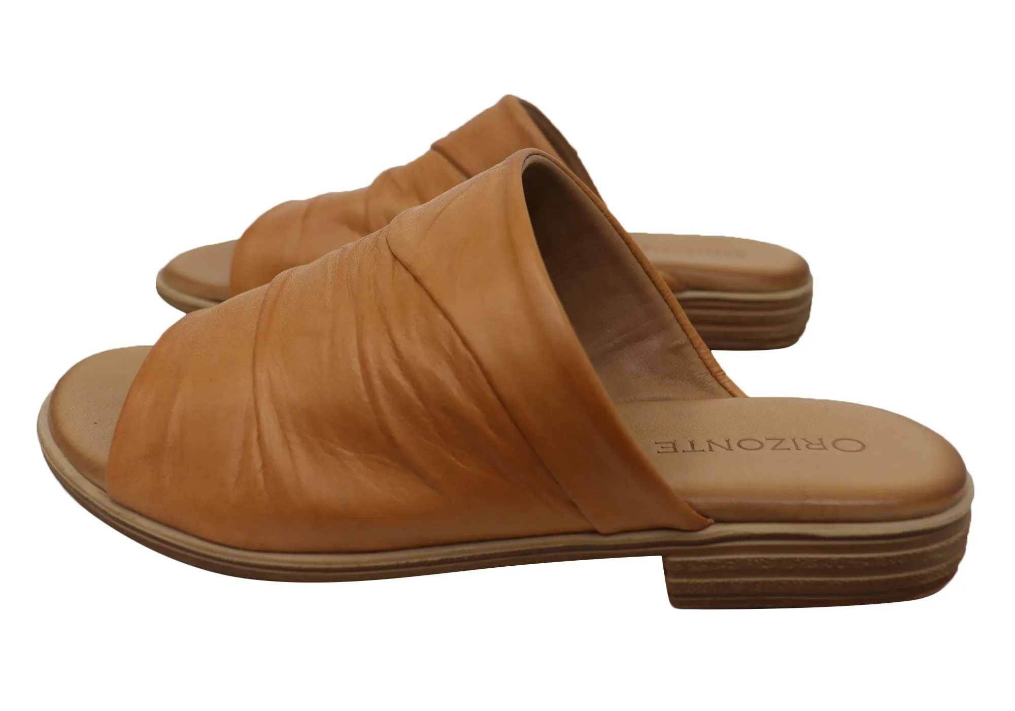 Orizonte Canberra Damen Europäische Leder Bequeme Slides Sandalen Orizonte Schuhe