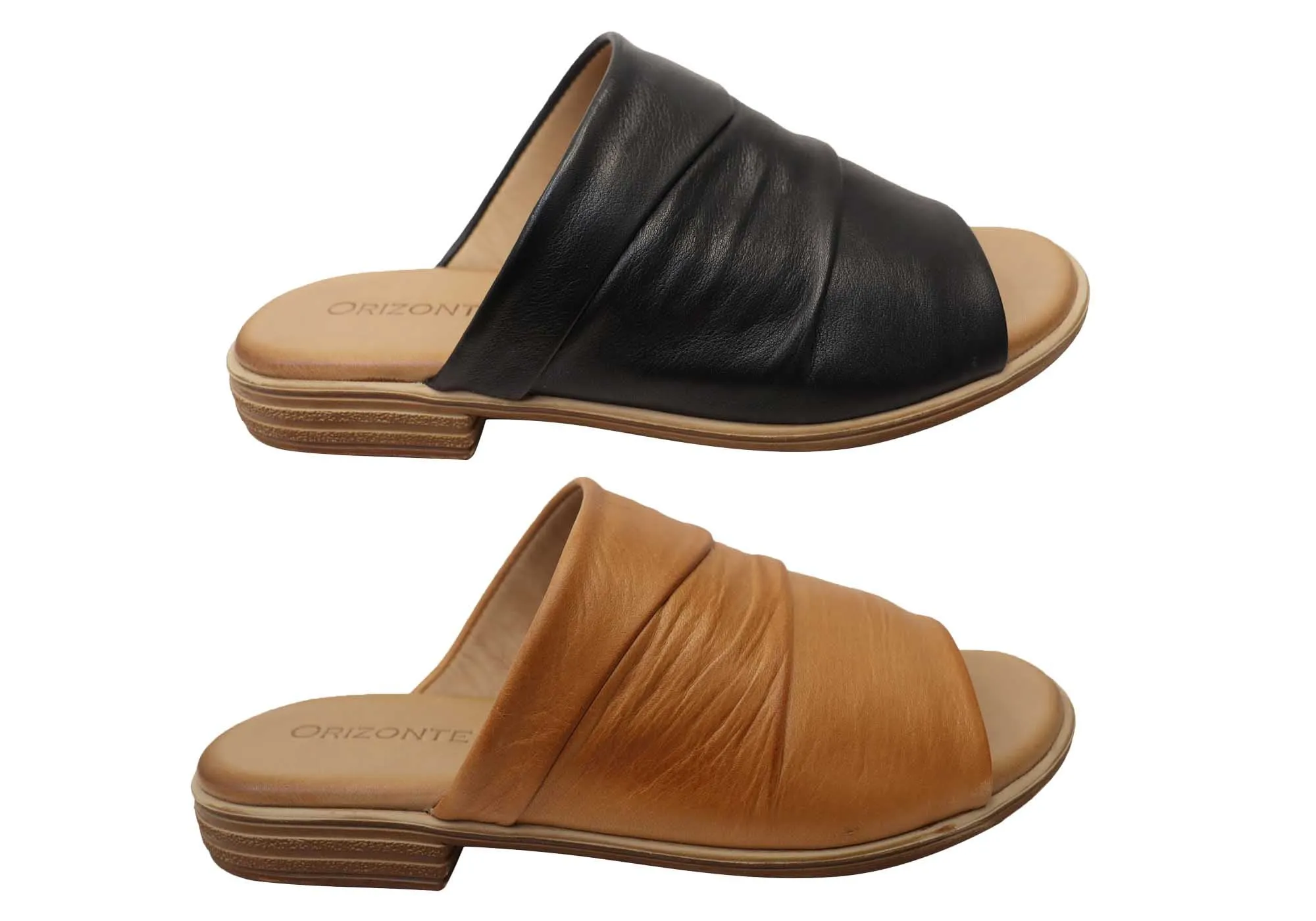 Orizonte Canberra Damen Europäische Leder Bequeme Slides Sandalen Orizonte Schuhe