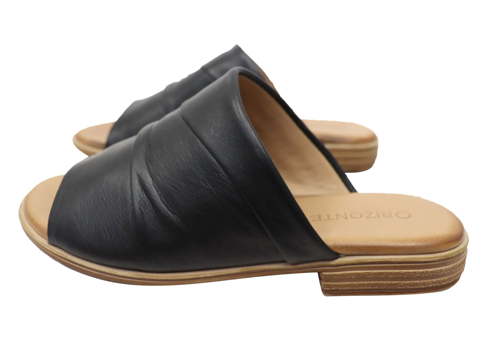 Orizonte Canberra Damen Europäische Leder Bequeme Slides Sandalen Orizonte Schuhe