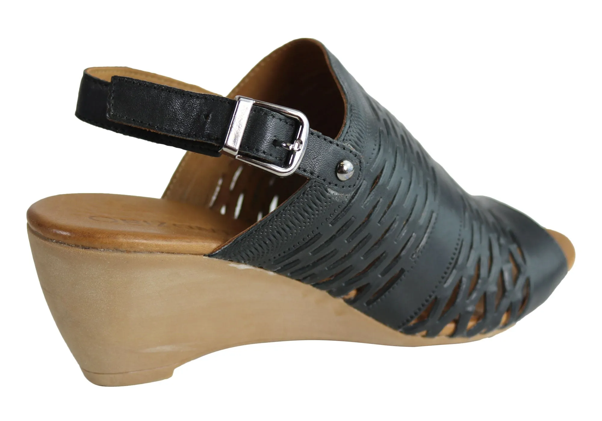 Orizonte Posy Damen Europäische Leder Bequeme Keilabsatz Sandalen Orizonte Schuhe