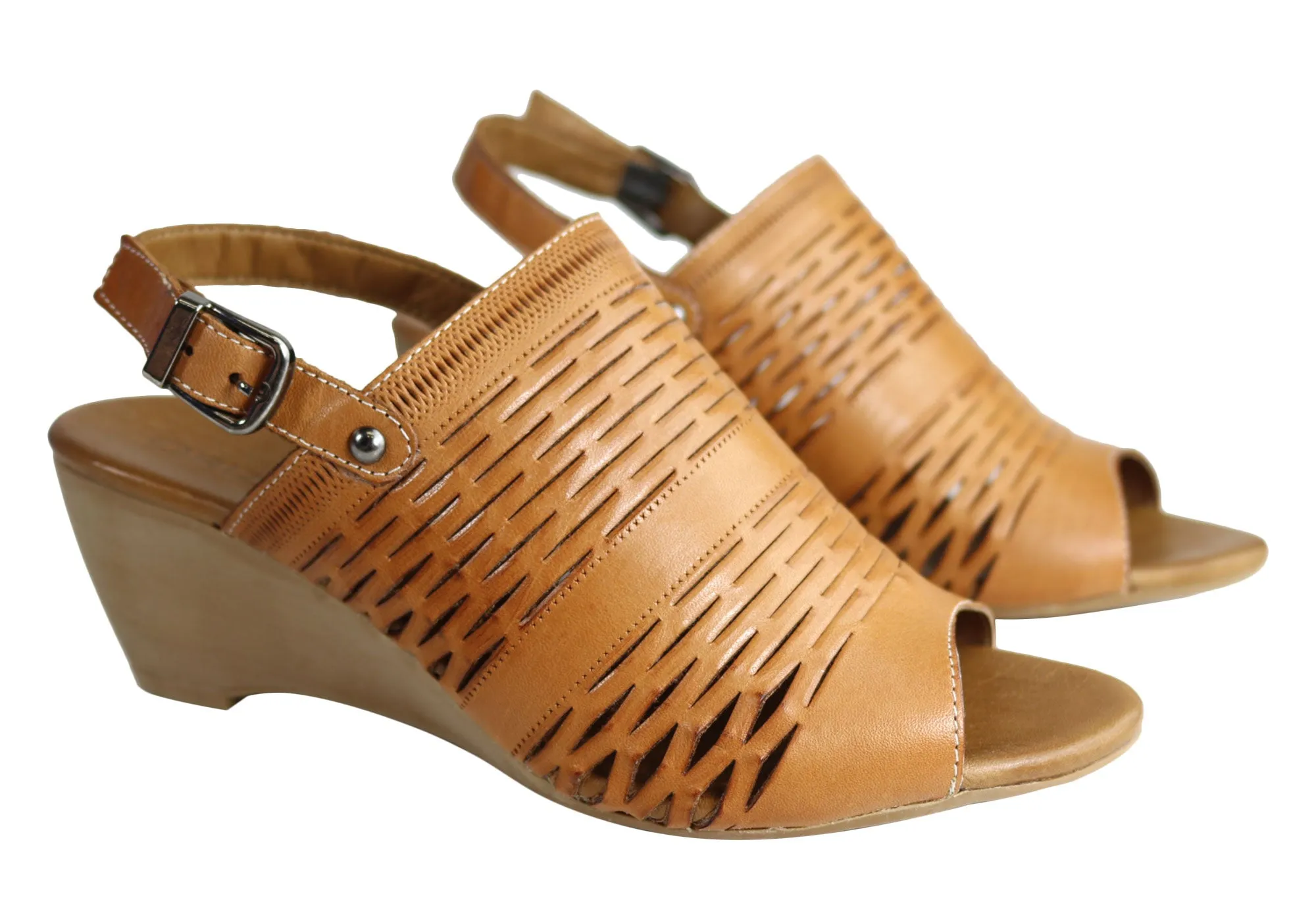 Orizonte Posy Damen Europäische Leder Bequeme Keilabsatz Sandalen Orizonte Schuhe