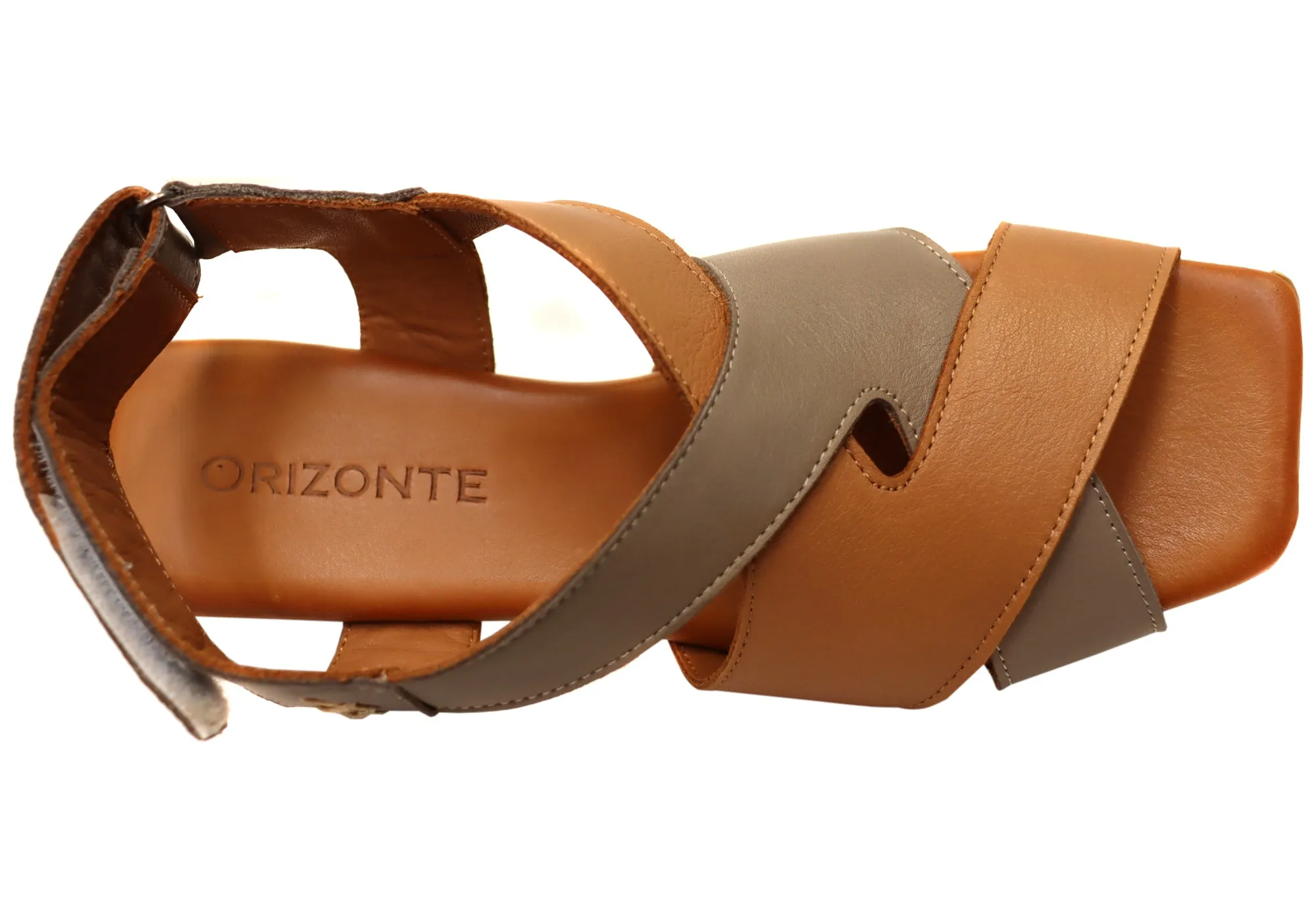 Orizonte Rossie Damen Europäische Bequeme Sandalen aus Leder mit niedrigem Absatz Orizonte Schuhe