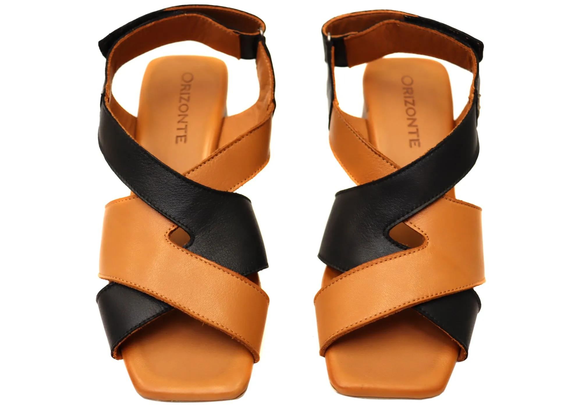 Orizonte Rossie Damen Europäische Bequeme Sandalen aus Leder mit niedrigem Absatz Orizonte Schuhe