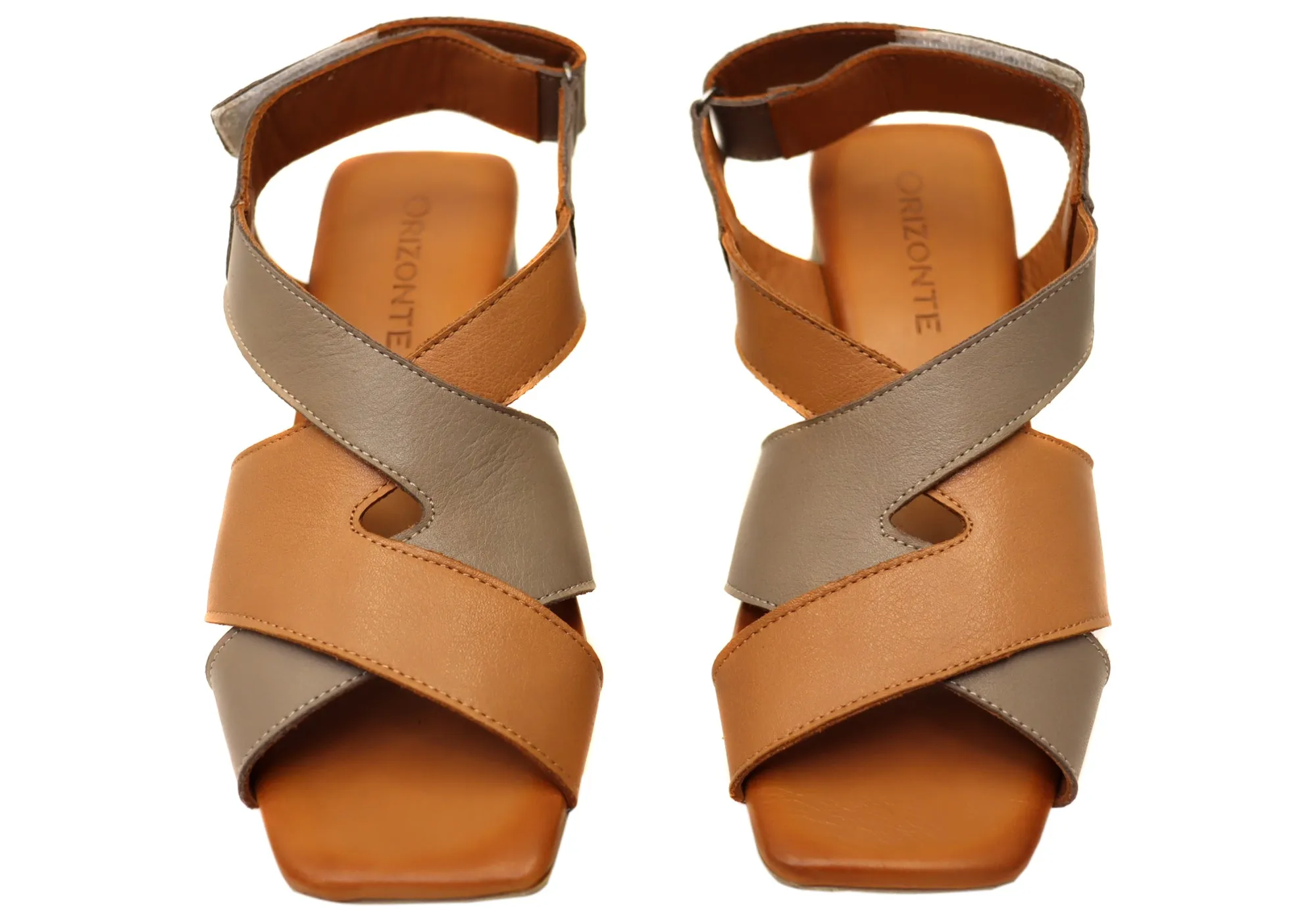 Orizonte Rossie Damen Europäische Bequeme Sandalen aus Leder mit niedrigem Absatz Orizonte Schuhe