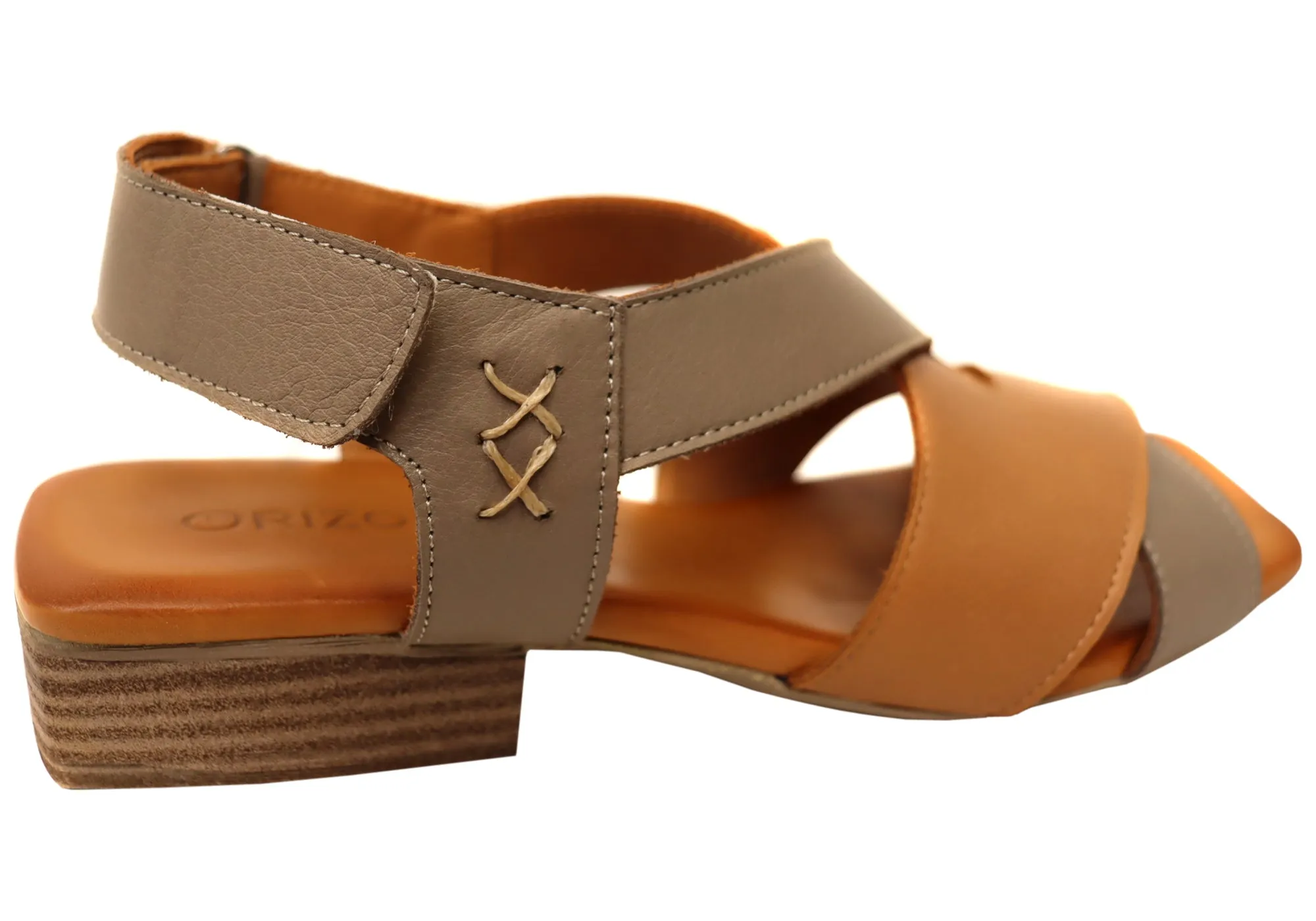 Orizonte Rossie Damen Europäische Bequeme Sandalen aus Leder mit niedrigem Absatz Orizonte Schuhe