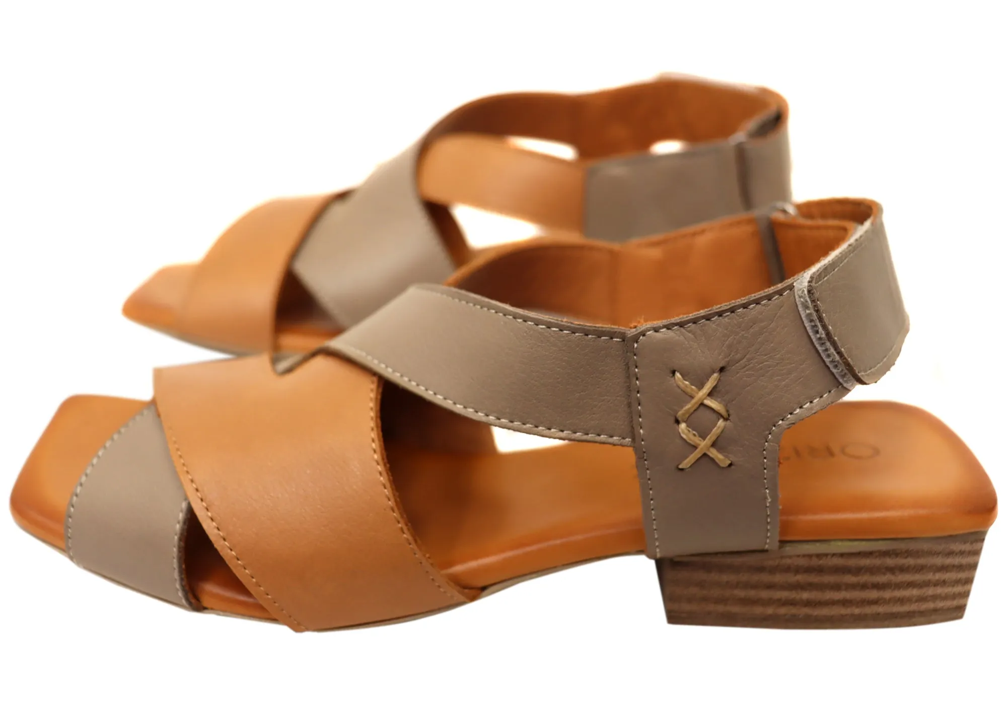 Orizonte Rossie Damen Europäische Bequeme Sandalen aus Leder mit niedrigem Absatz Orizonte Schuhe