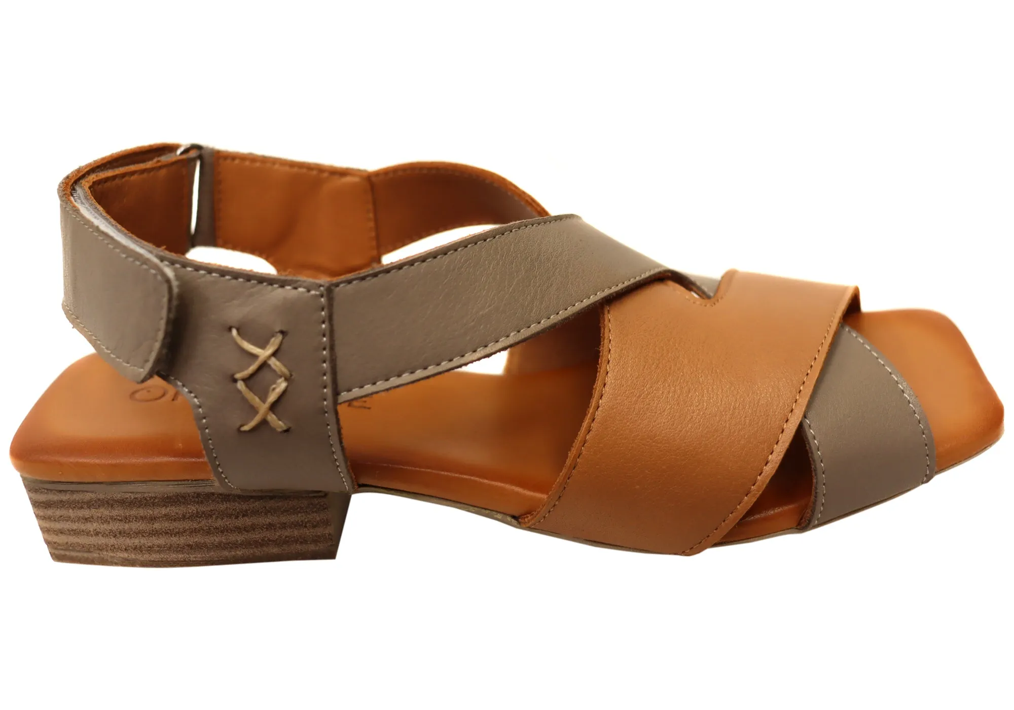 Orizonte Rossie Damen Europäische Bequeme Sandalen aus Leder mit niedrigem Absatz Orizonte Schuhe