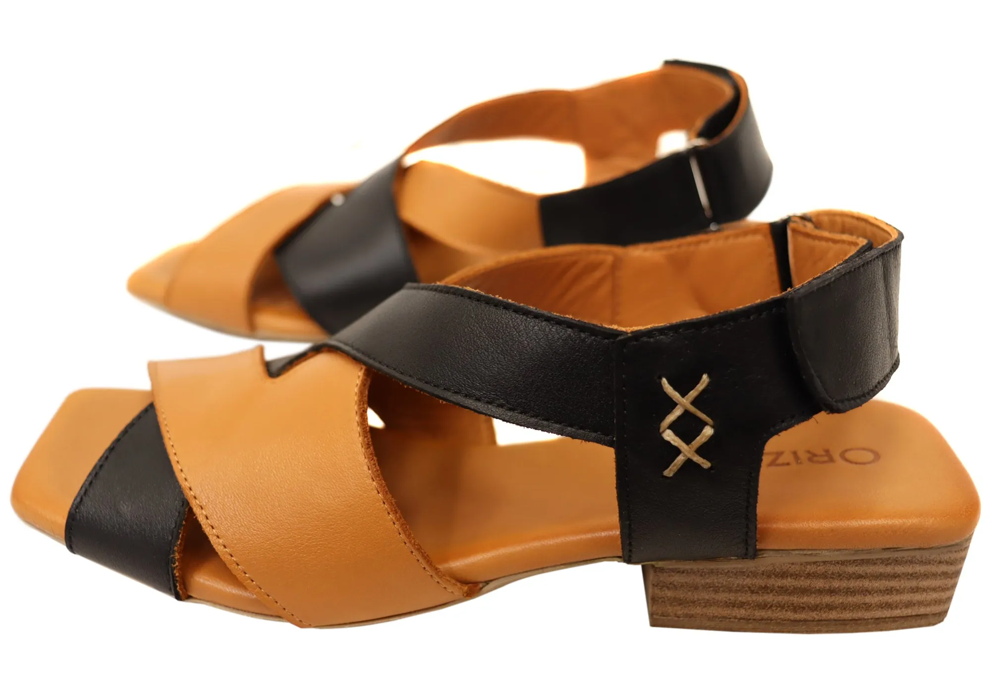 Orizonte Rossie Damen Europäische Bequeme Sandalen aus Leder mit niedrigem Absatz Orizonte Schuhe