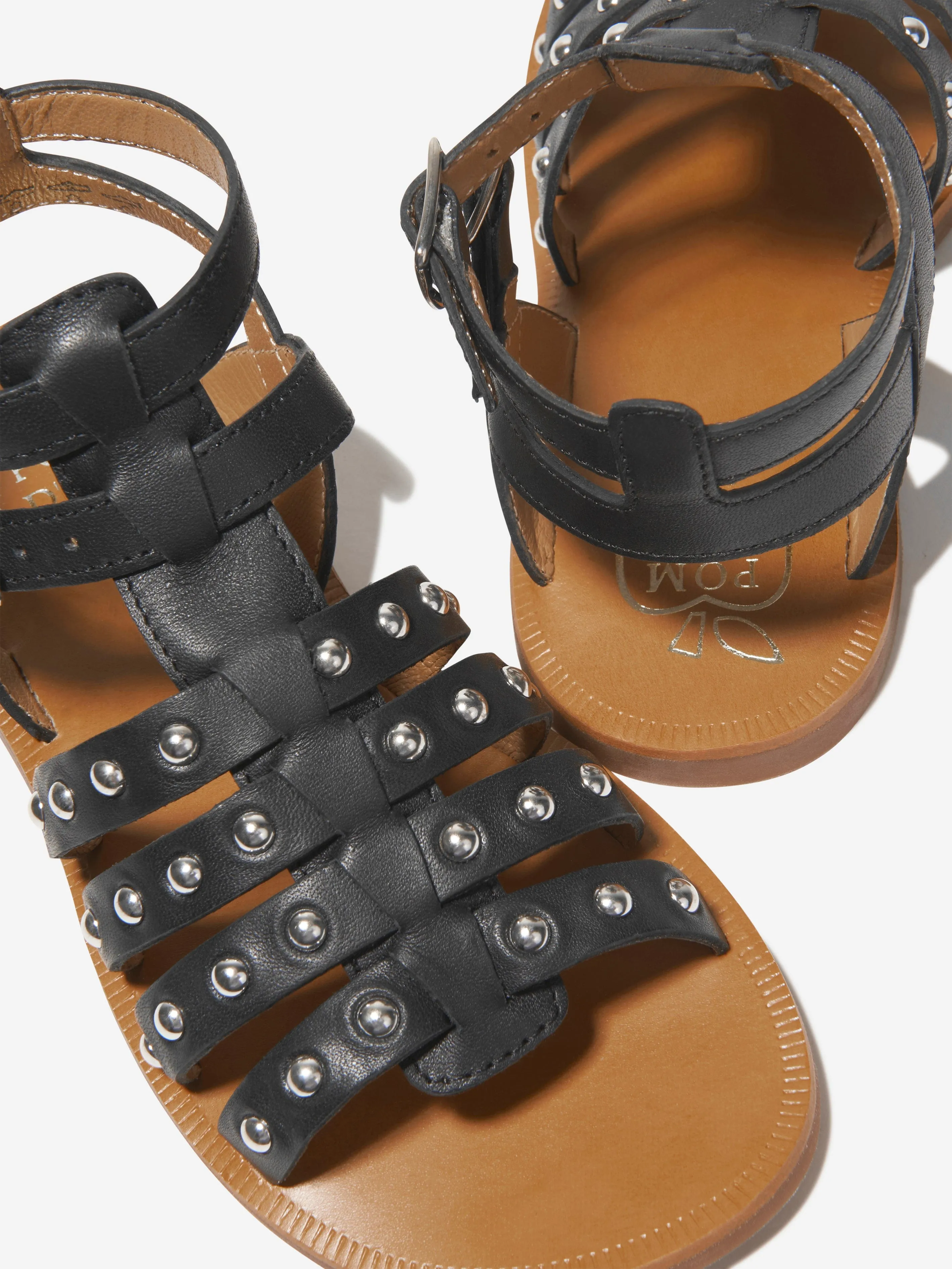Pom D'Api Mädchen Leder Plagette Nieten Sandalen in Schwarz