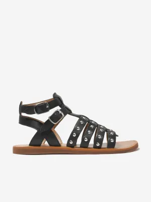 Pom D'Api Mädchen Leder Plagette Nieten Sandalen in Schwarz