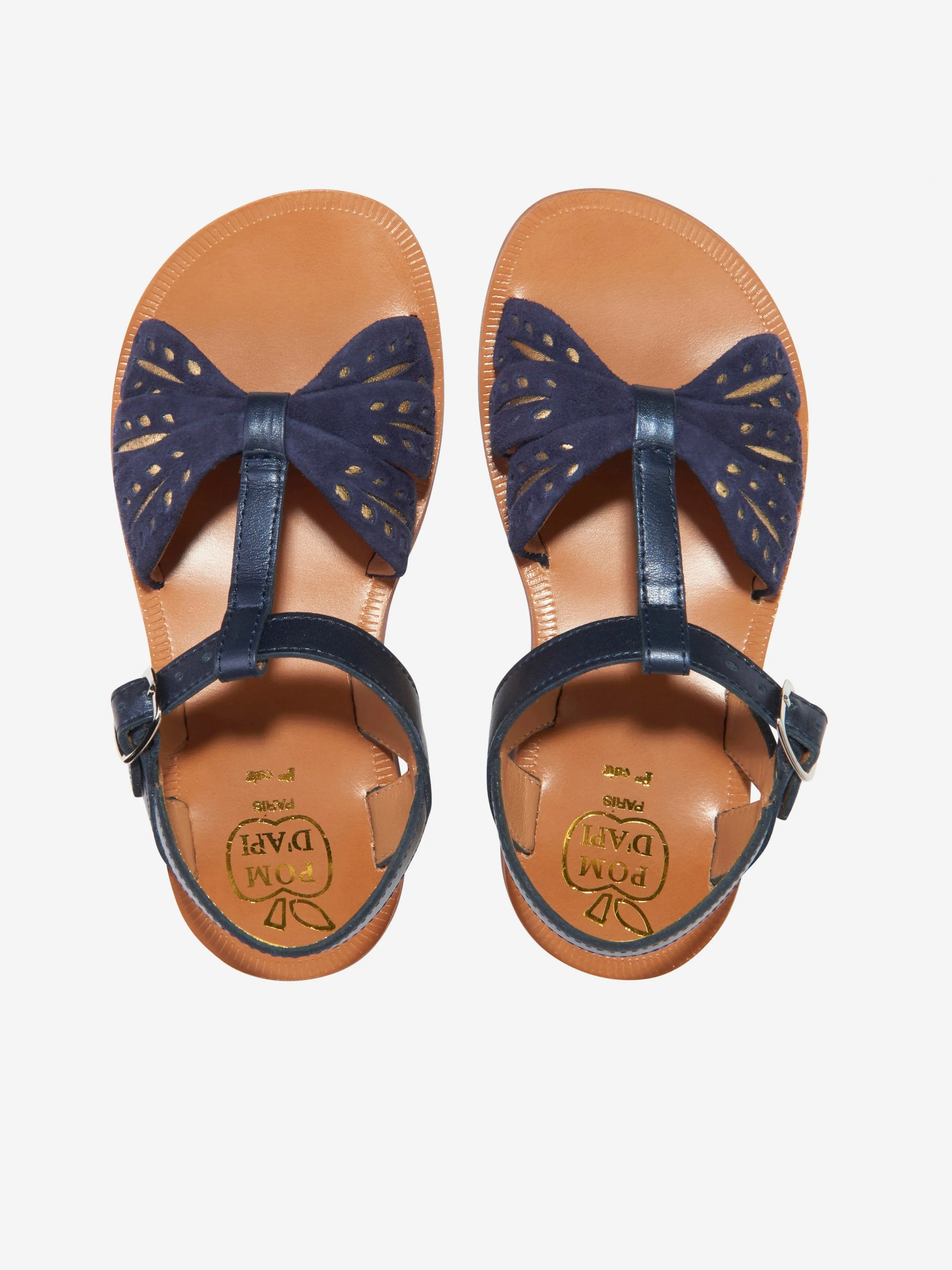 Pom D'Api Mädchen Leder Plagette Weizen Sandalen in Marine