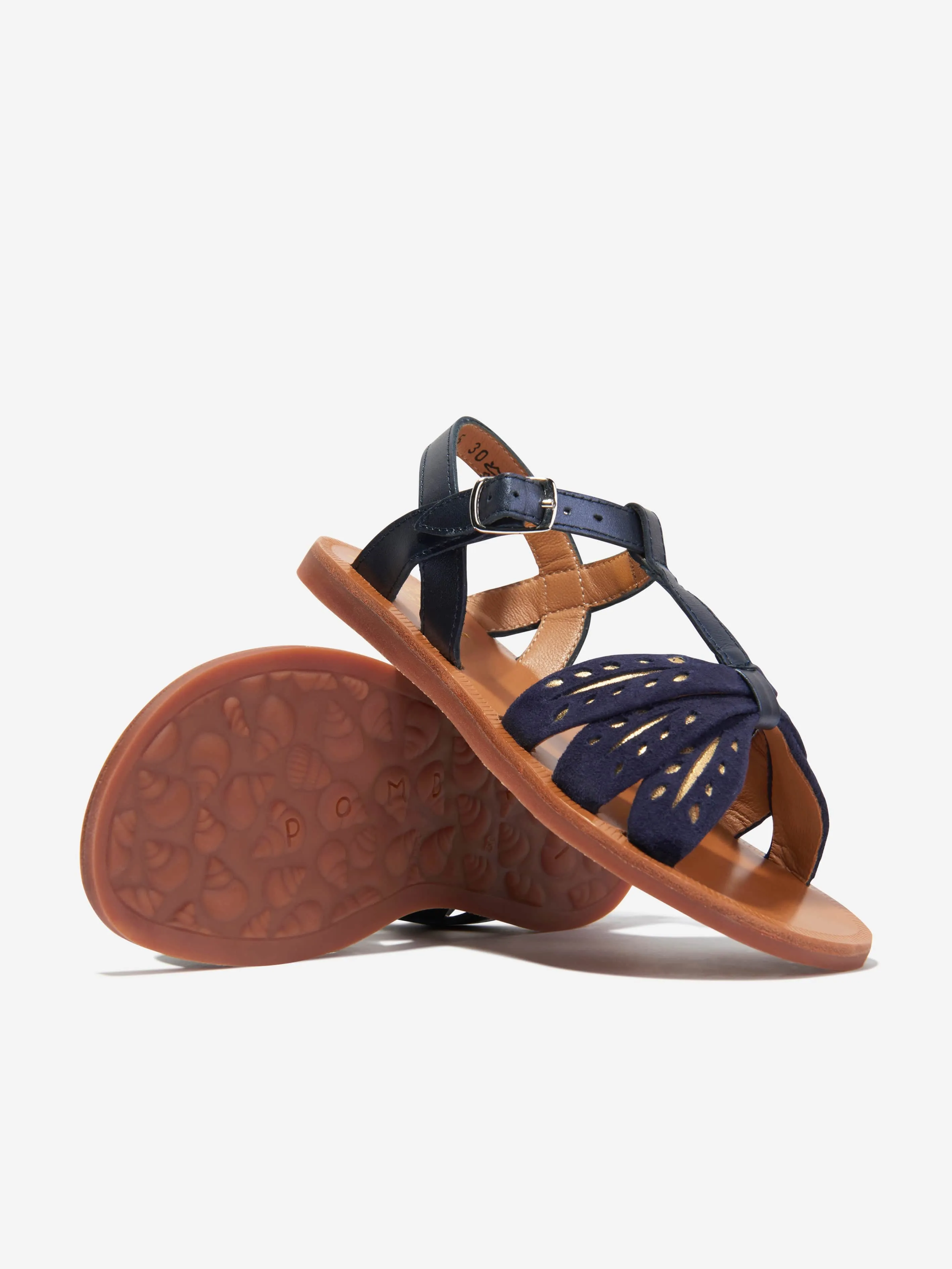 Pom D'Api Mädchen Leder Plagette Weizen Sandalen in Marine