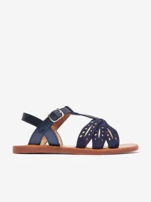 Pom D'Api Mädchen Leder Plagette Weizen Sandalen in Marine