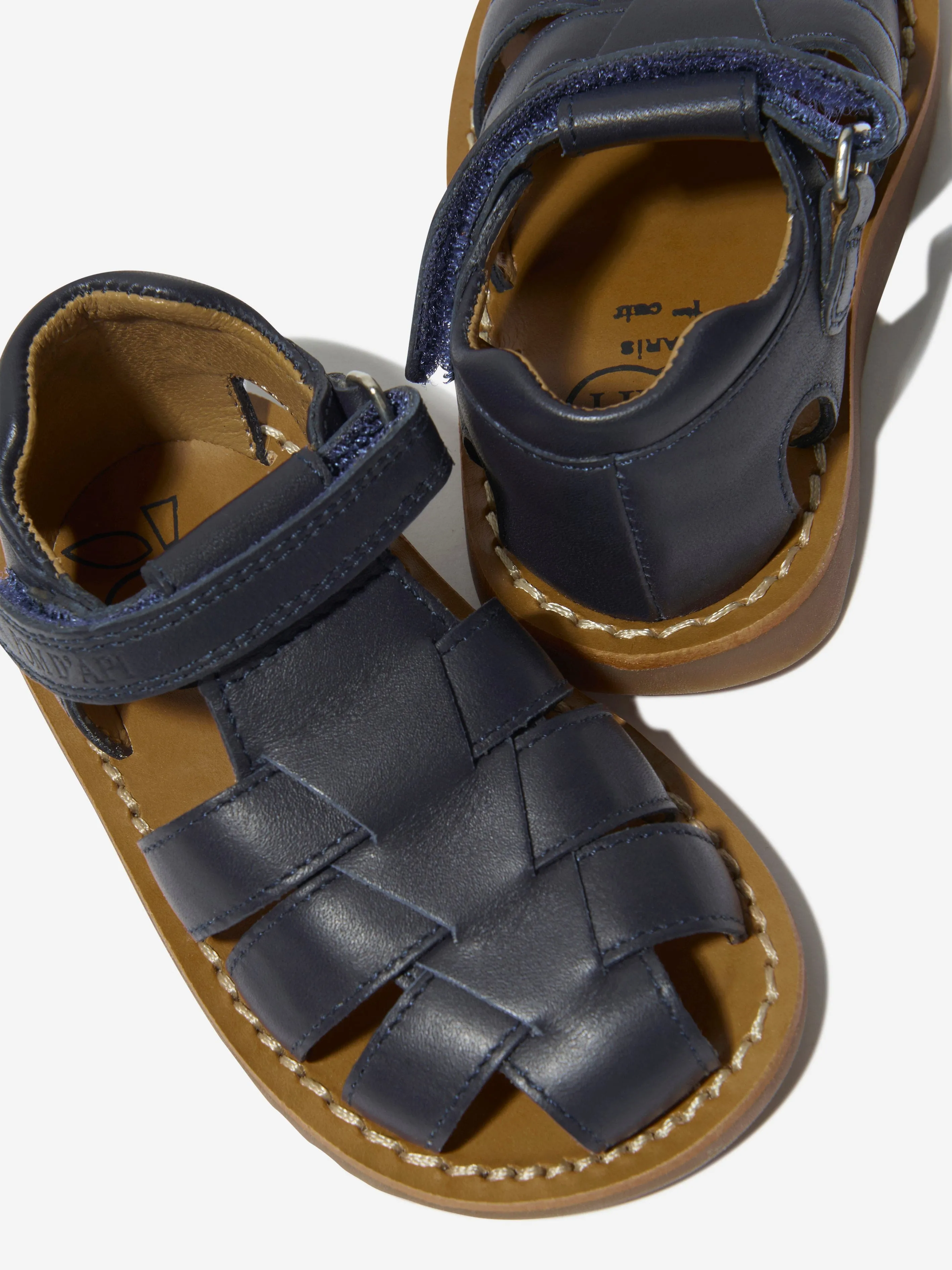 Pom D'Api Kinder-Lederschuh Waff Papy Sandalen in Marineblau