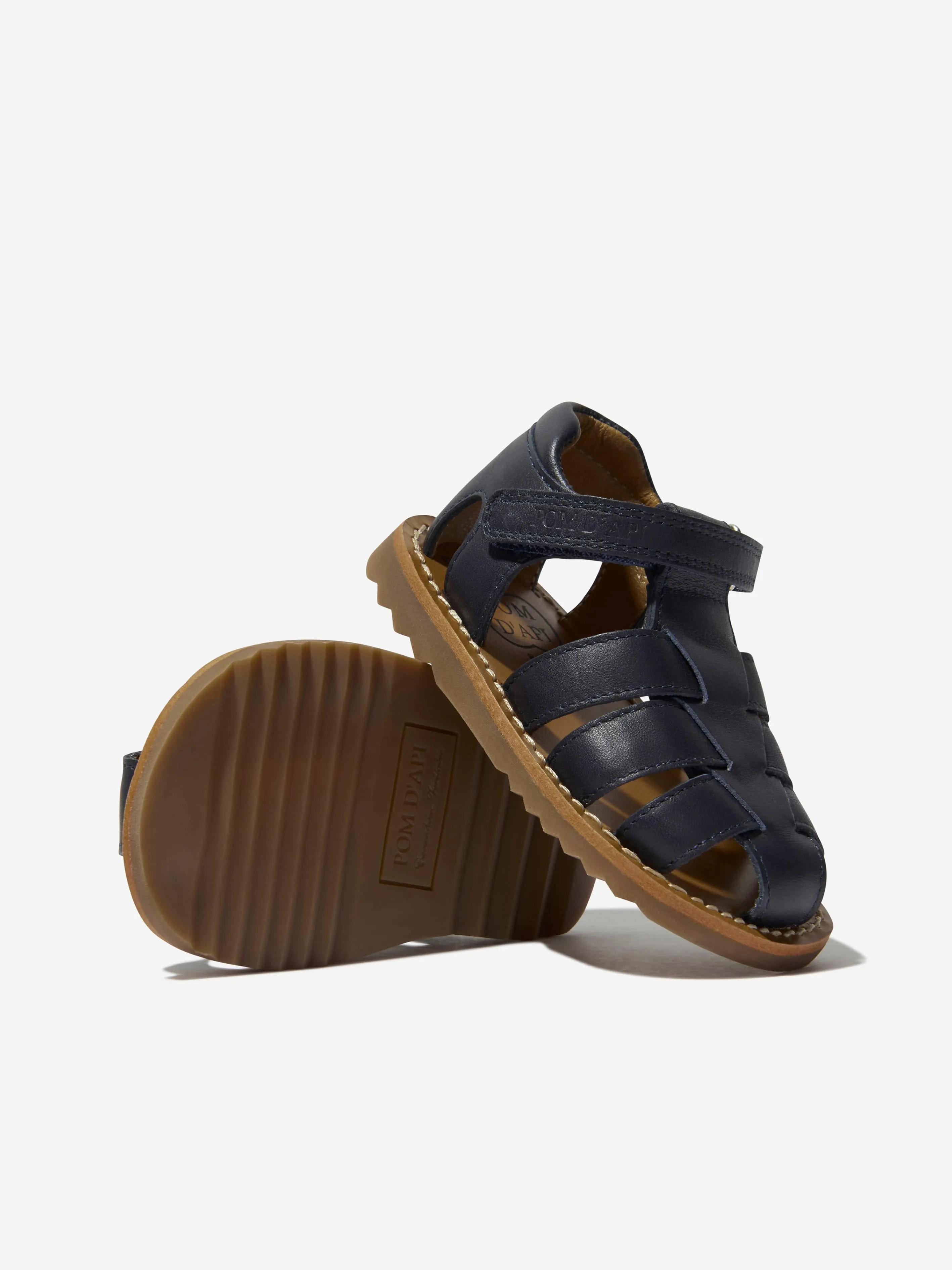 Pom D'Api Kinder-Lederschuh Waff Papy Sandalen in Marineblau