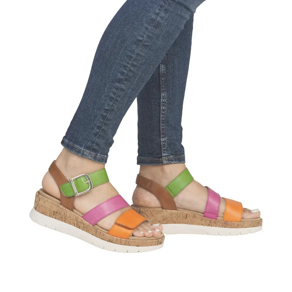 Remote Damen Gizela 50 Keilabsatz Sandale in Aperol/Fuchsia/Absynth/Muskat