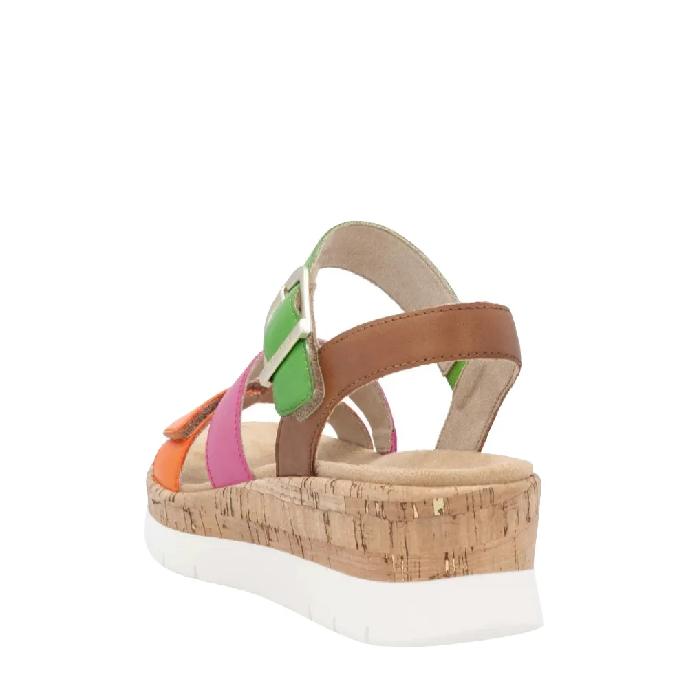 Remote Damen Gizela 50 Keilabsatz Sandale in Aperol/Fuchsia/Absynth/Muskat