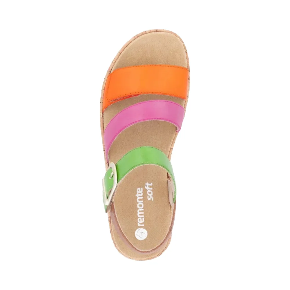 Remote Damen Gizela 50 Keilabsatz Sandale in Aperol/Fuchsia/Absynth/Muskat
