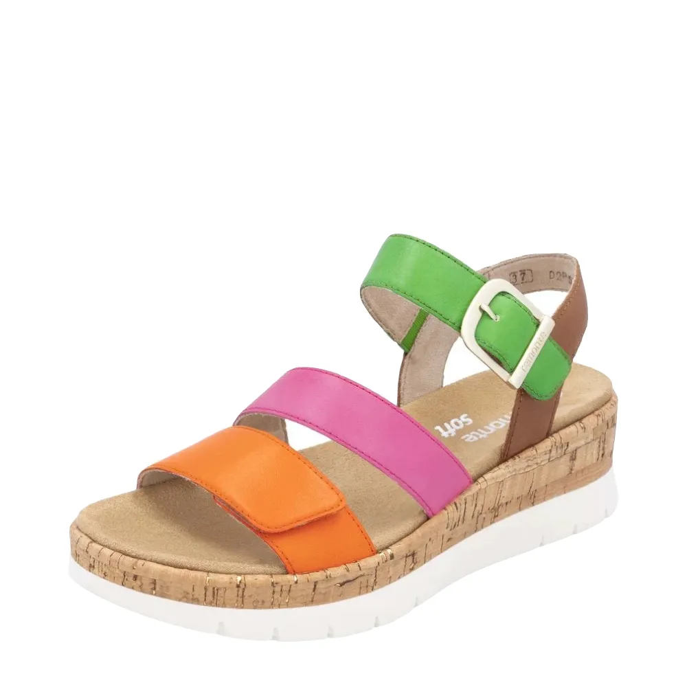Remote Damen Gizela 50 Keilabsatz Sandale in Aperol/Fuchsia/Absynth/Muskat