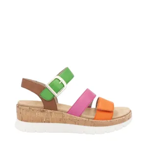 Remote Damen Gizela 50 Keilabsatz Sandale in Aperol/Fuchsia/Absynth/Muskat