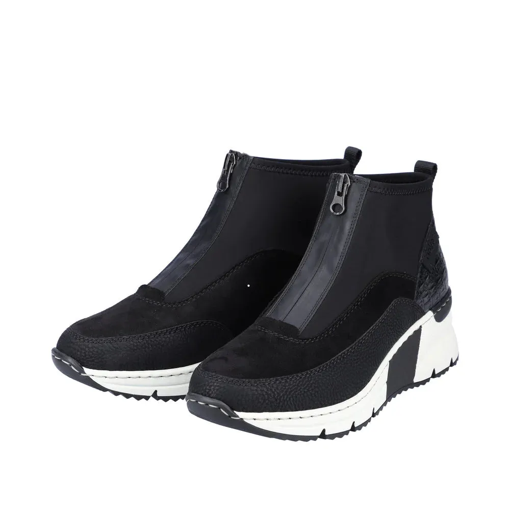 Rieker Schuhe N6352-00 Schwarz/Weiß Frontreißverschluss