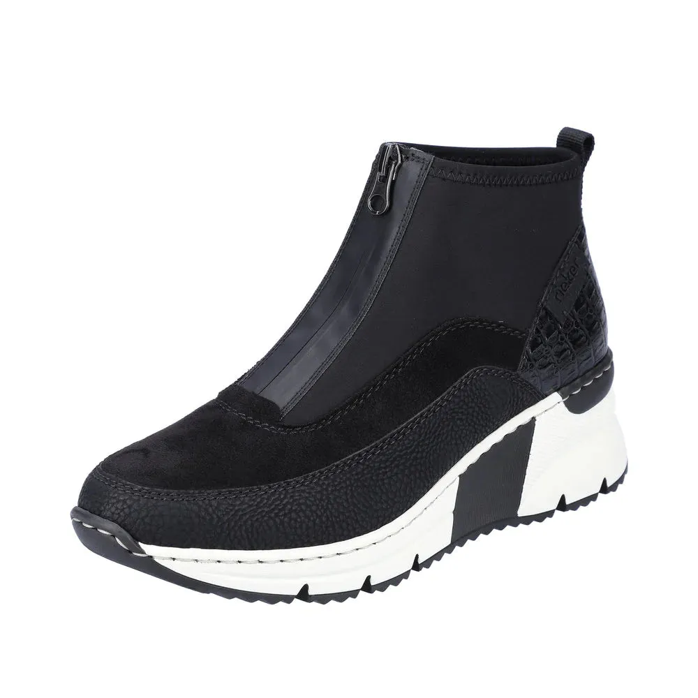 Rieker Schuhe N6352-00 Schwarz/Weiß Frontreißverschluss