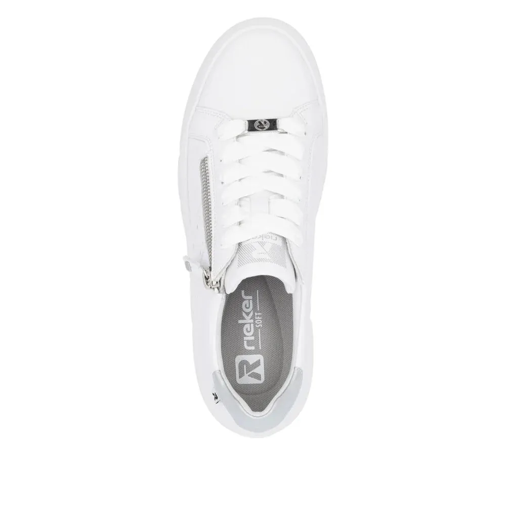 Rieker Schuhe W2605-80 Weißer Sneaker mit Schnürsenkeln/Reißverschluss