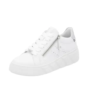 Rieker Schuhe W2605-80 Weißer Sneaker mit Schnürsenkeln/Reißverschluss
