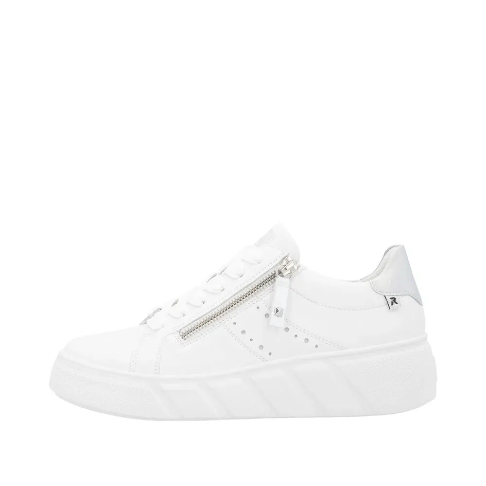 Rieker Schuhe W2605-80 Weißer Sneaker mit Schnürsenkeln/Reißverschluss