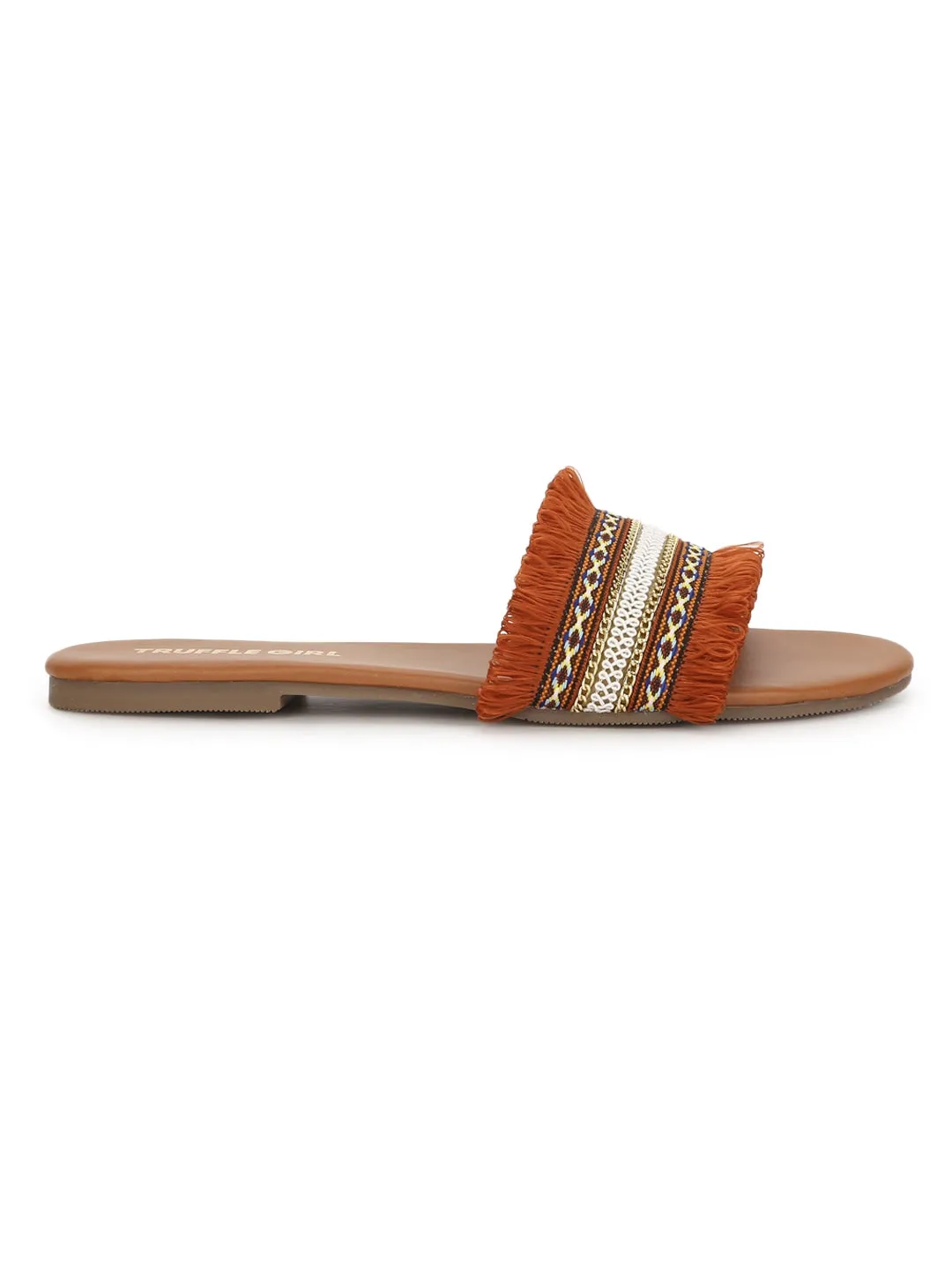 Rust Häkel-Rüschen PU-Slipper Flache Sandalen