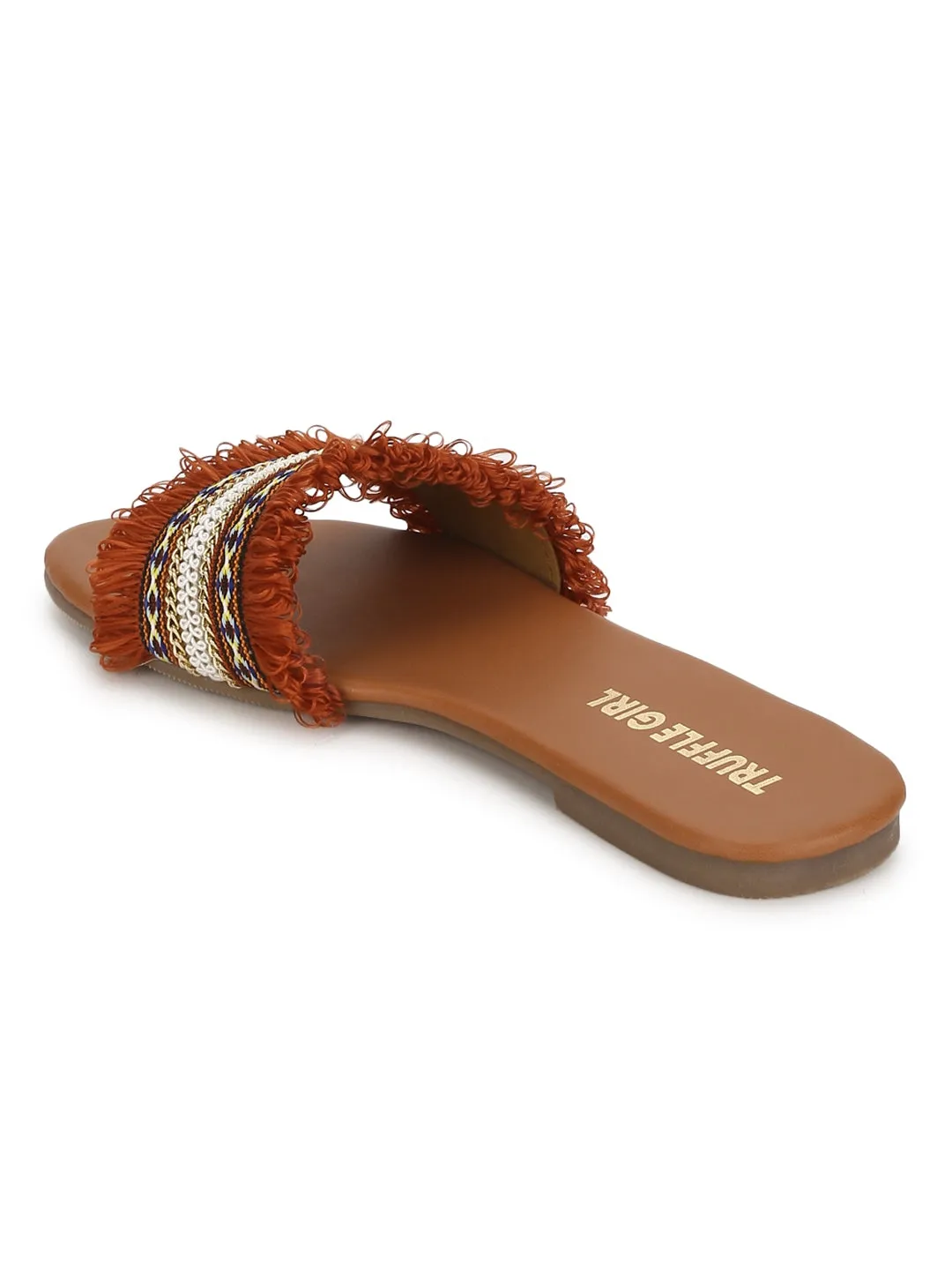 Rust Häkel-Rüschen PU-Slipper Flache Sandalen