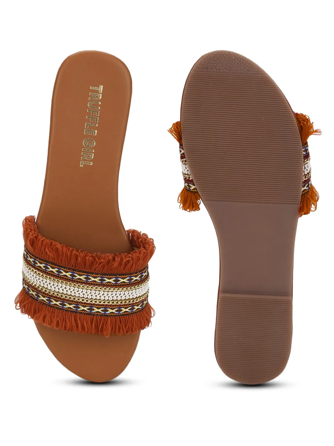 Rust Häkel-Rüschen PU-Slipper Flache Sandalen