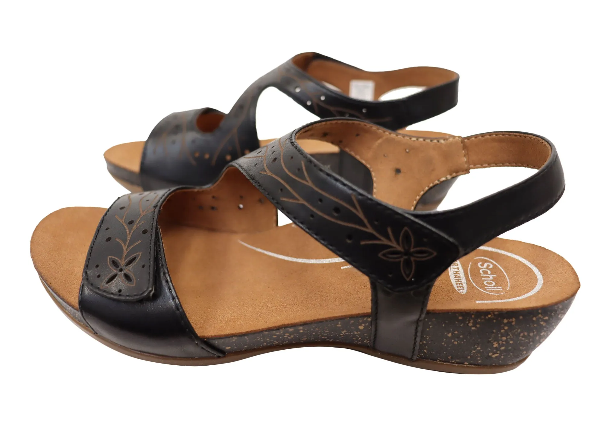 Scholl Orthaheel Jenna Damen Bequeme Ledersandalen mit Keilabsatz Scholl Orthaheel Schuhe