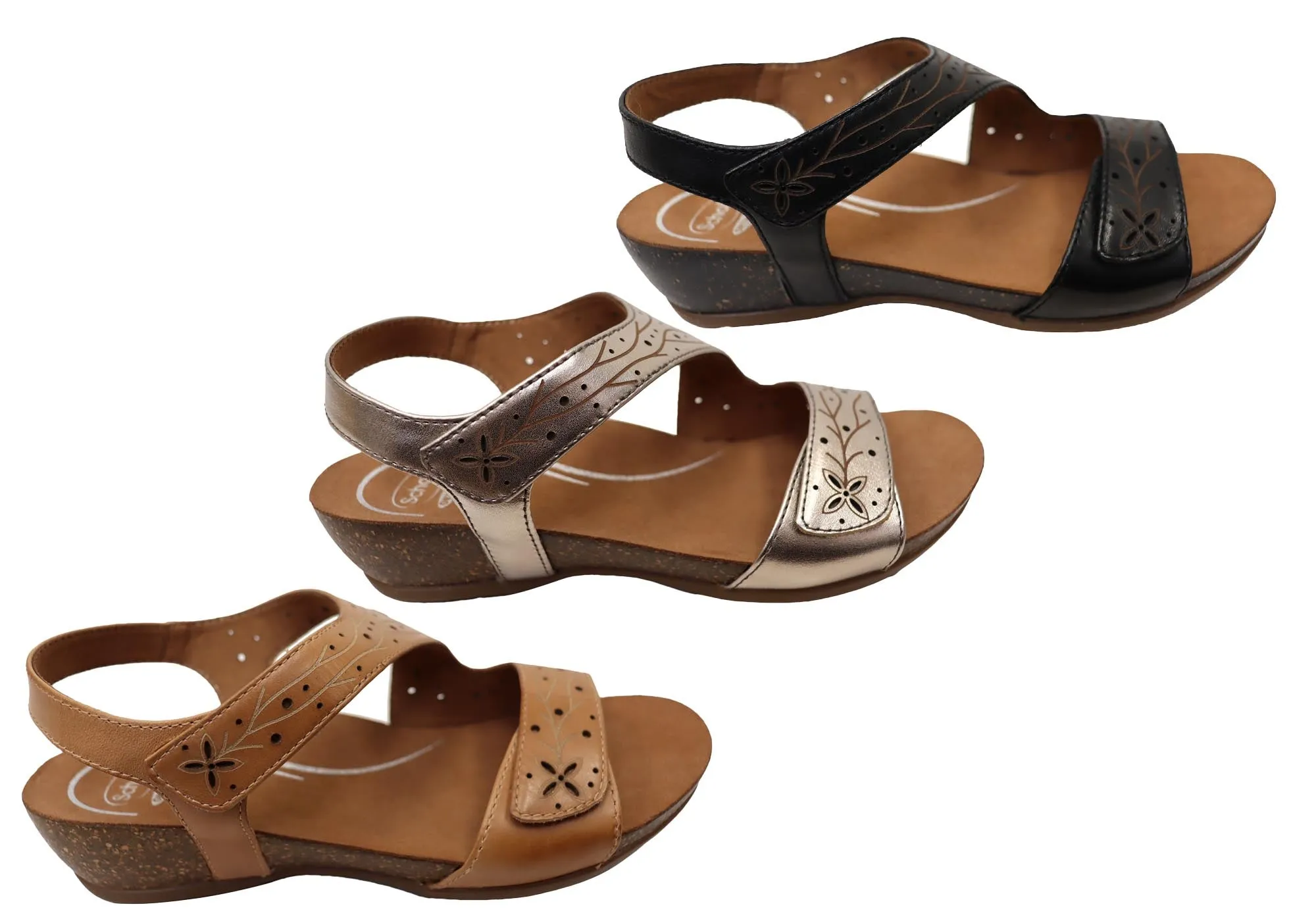 Scholl Orthaheel Jenna Damen Bequeme Ledersandalen mit Keilabsatz Scholl Orthaheel Schuhe