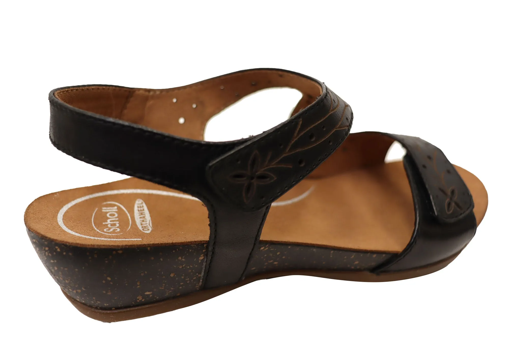 Scholl Orthaheel Jenna Damen Bequeme Ledersandalen mit Keilabsatz Scholl Orthaheel Schuhe