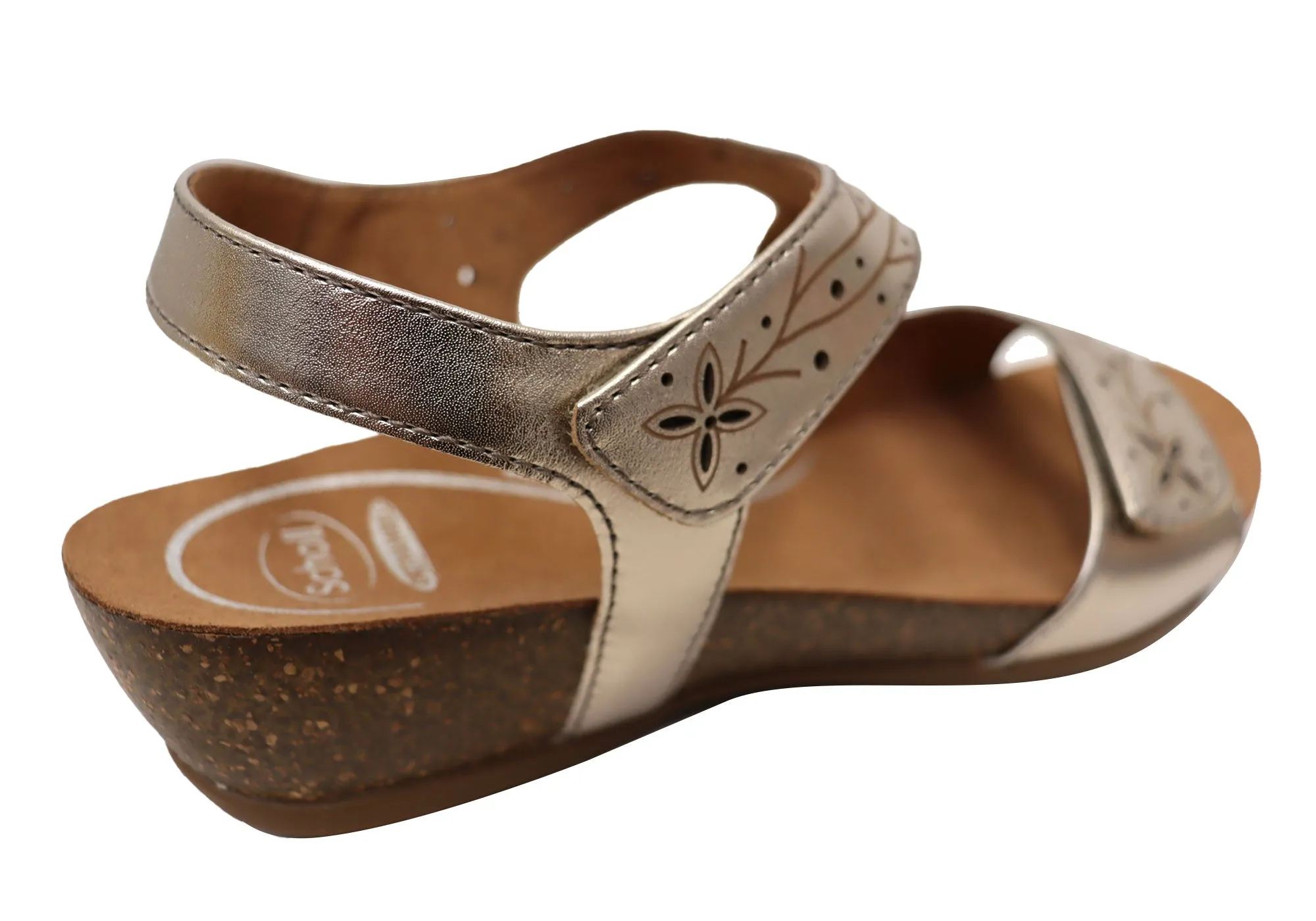 Scholl Orthaheel Jenna Damen Bequeme Ledersandalen mit Keilabsatz Scholl Orthaheel Schuhe