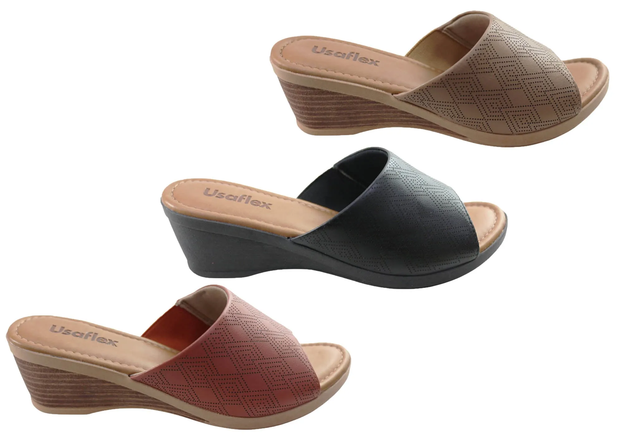 Usaflex Anatolia Damen Comfort Leder Slides Sandalen Hergestellt in Brasilien Usaflex Schuhe