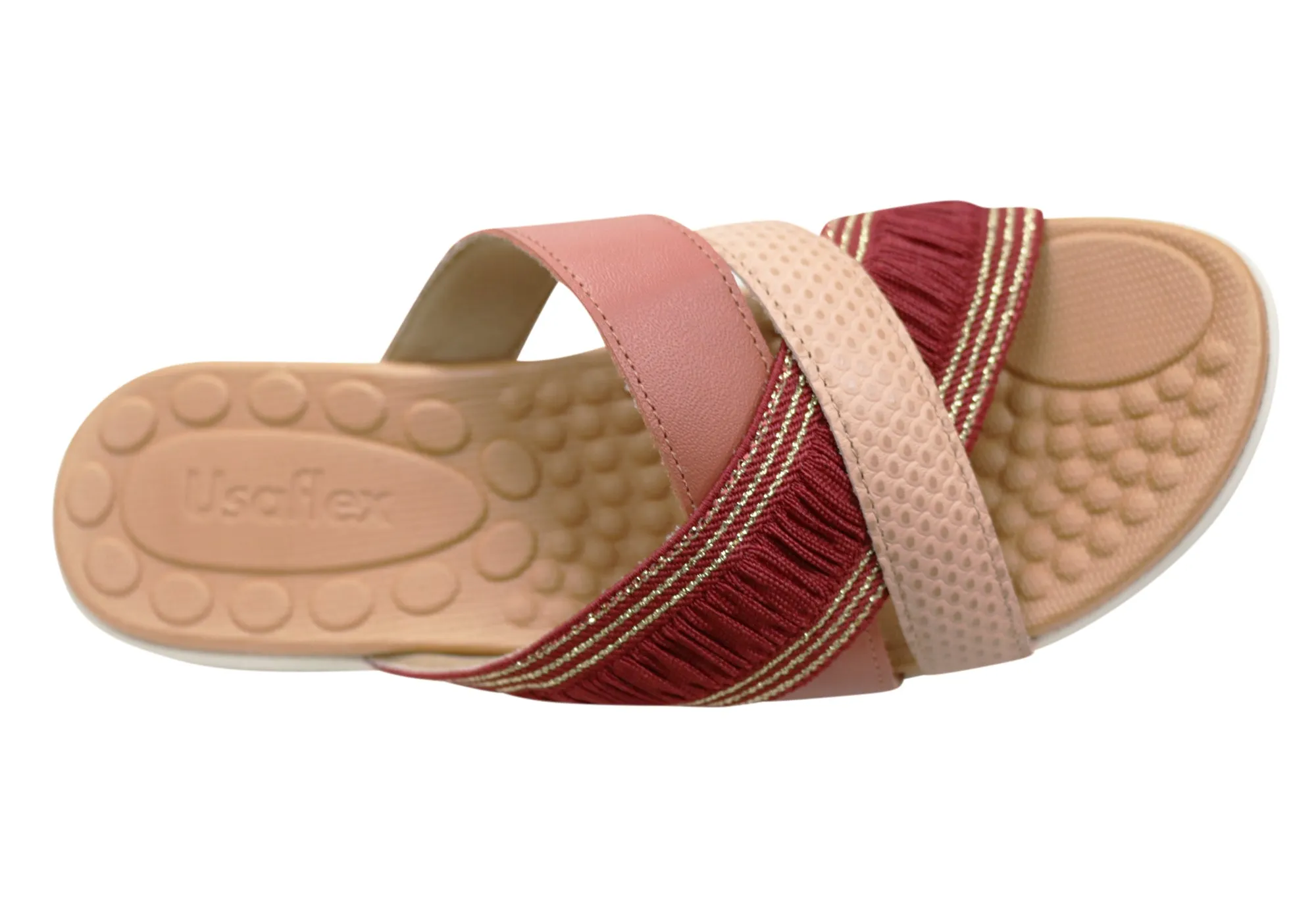 Usaflex Crescent Damen Komfort Lederschlappen Sandalen Hergestellt in Brasilien Usaflex Schuhe