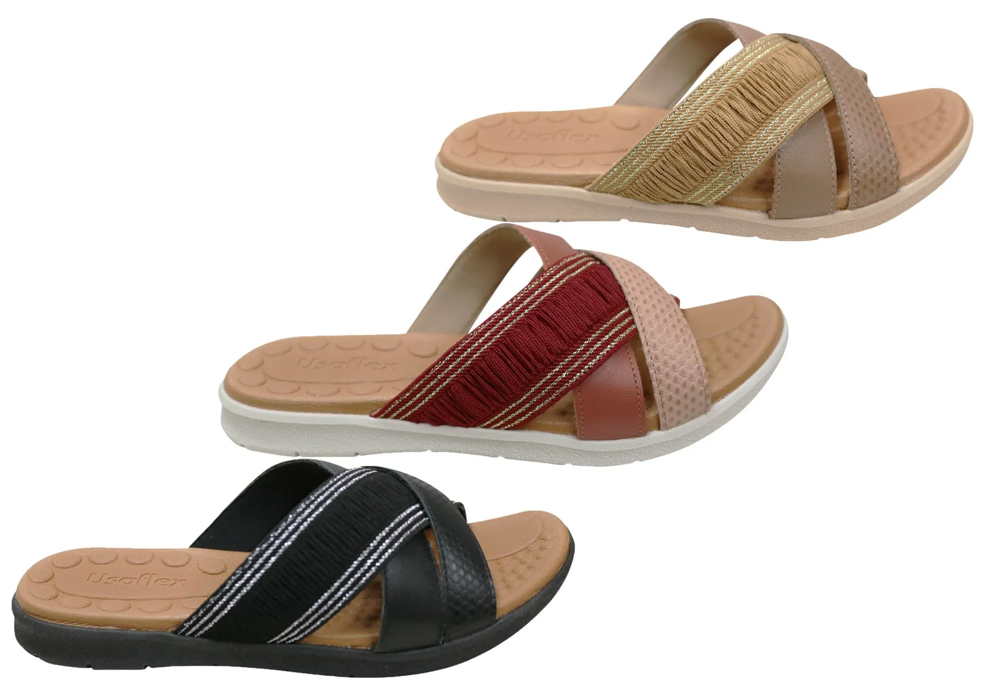 Usaflex Crescent Damen Komfort Lederschlappen Sandalen Hergestellt in Brasilien Usaflex Schuhe