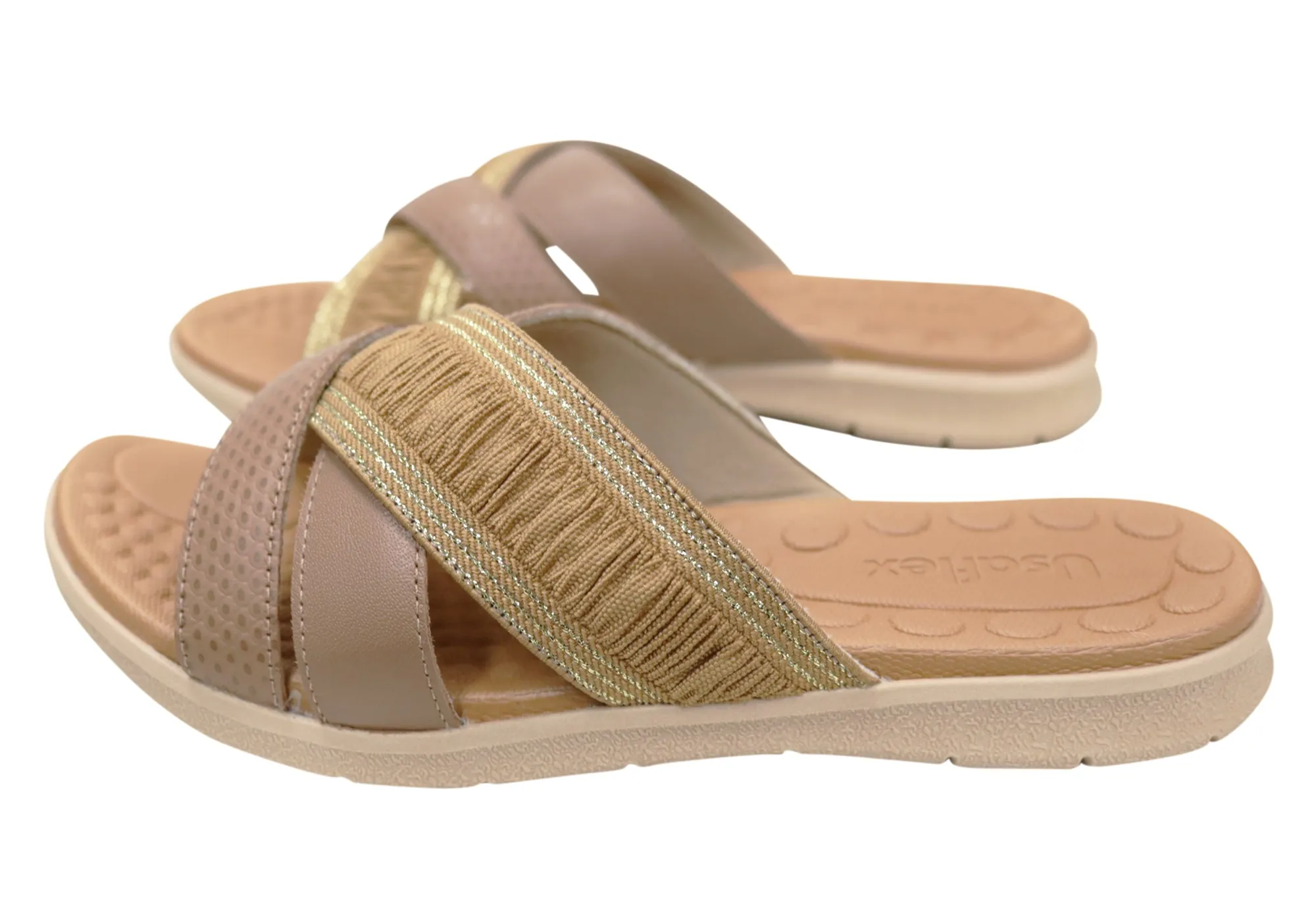 Usaflex Crescent Damen Komfort Lederschlappen Sandalen Hergestellt in Brasilien Usaflex Schuhe
