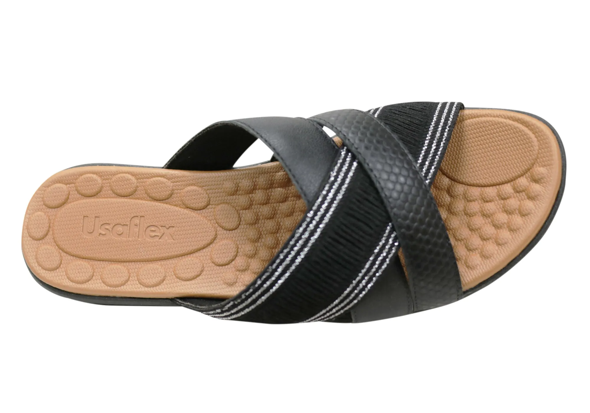 Usaflex Crescent Damen Komfort Lederschlappen Sandalen Hergestellt in Brasilien Usaflex Schuhe