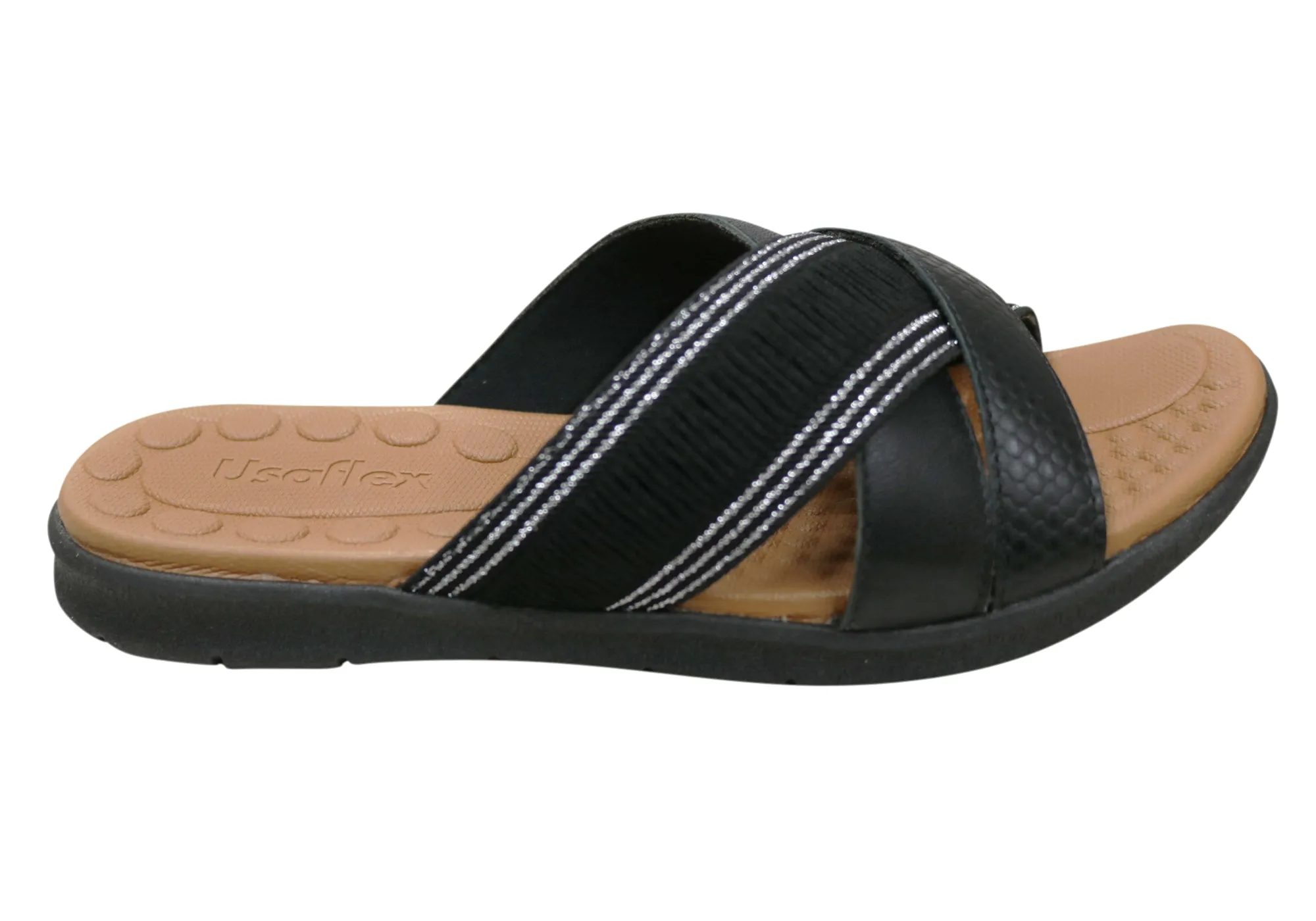 Usaflex Crescent Damen Komfort Lederschlappen Sandalen Hergestellt in Brasilien Usaflex Schuhe