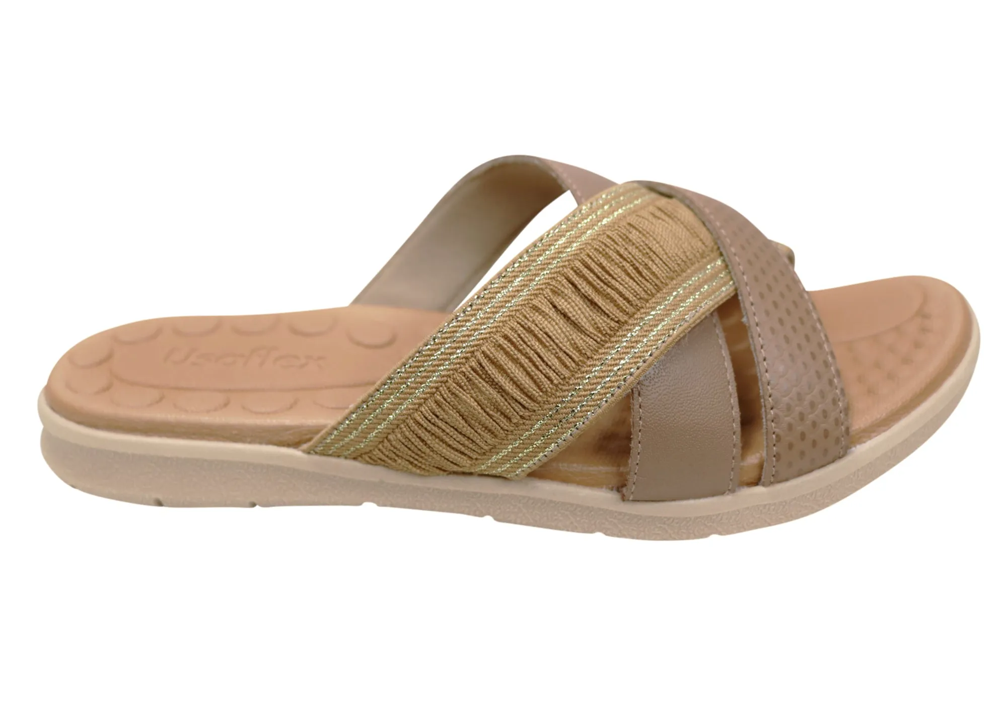 Usaflex Crescent Damen Komfort Lederschlappen Sandalen Hergestellt in Brasilien Usaflex Schuhe