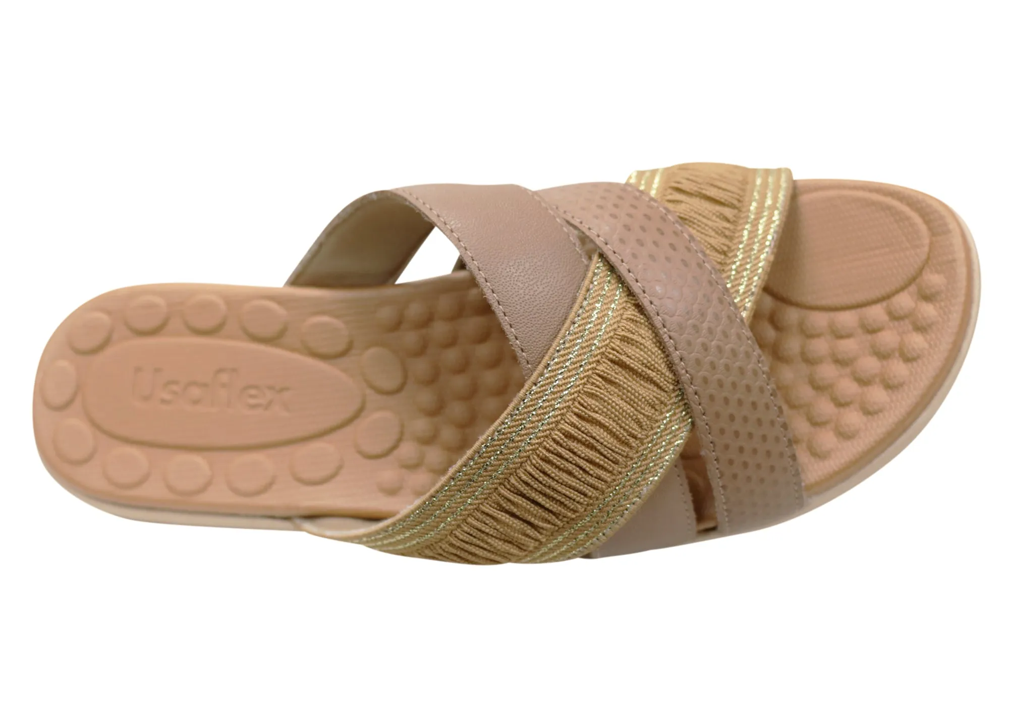 Usaflex Crescent Damen Komfort Lederschlappen Sandalen Hergestellt in Brasilien Usaflex Schuhe