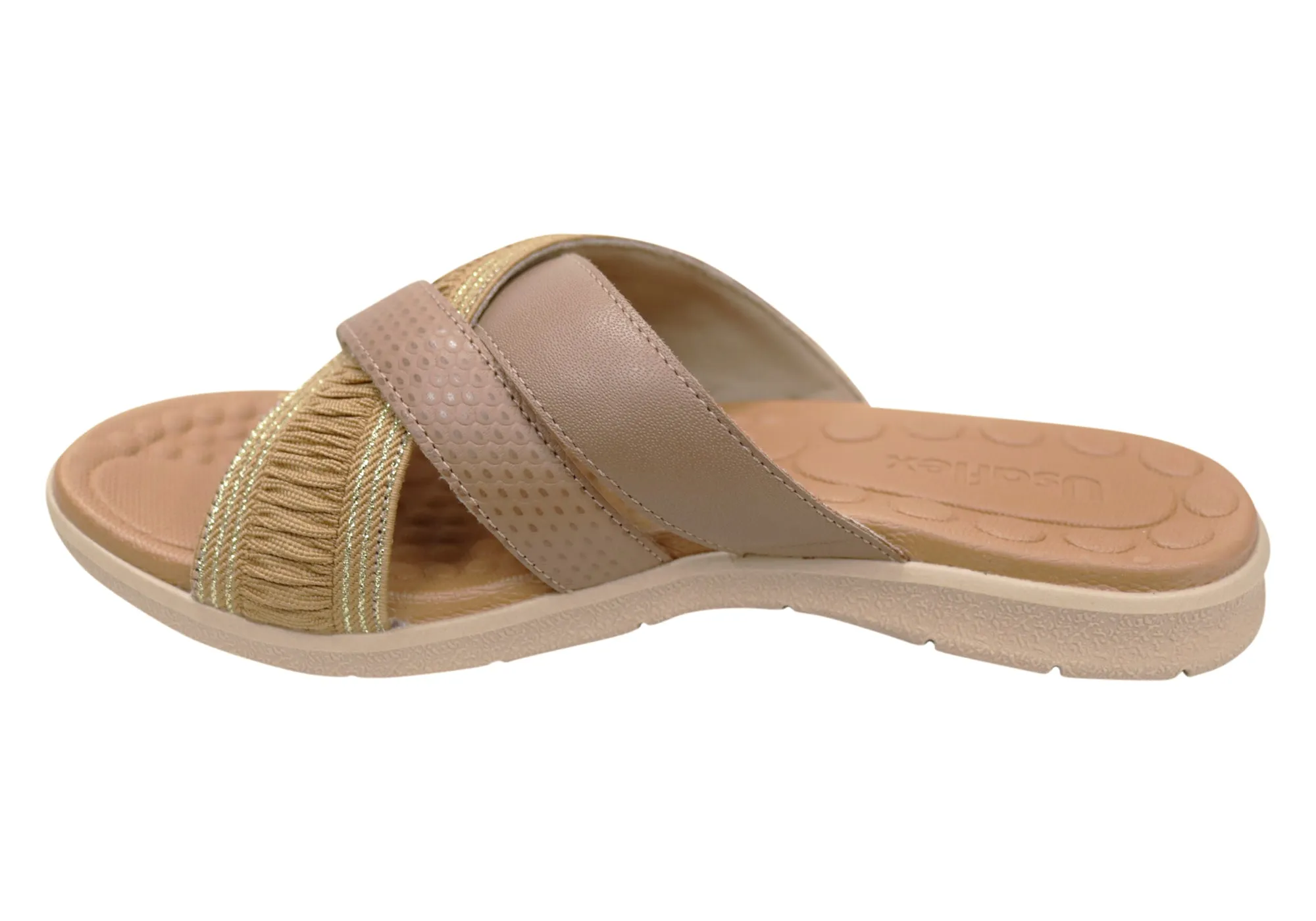 Usaflex Crescent Damen Komfort Lederschlappen Sandalen Hergestellt in Brasilien Usaflex Schuhe