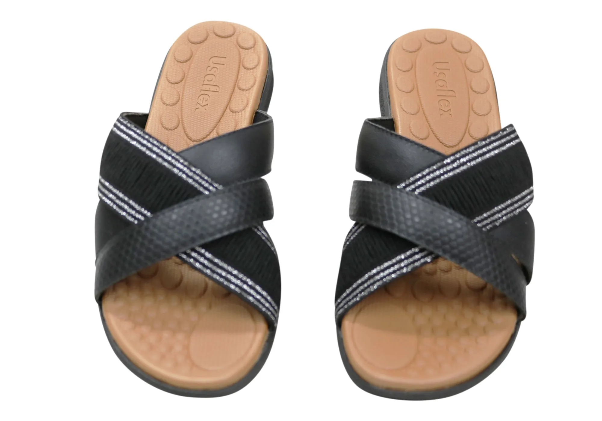 Usaflex Crescent Damen Komfort Lederschlappen Sandalen Hergestellt in Brasilien Usaflex Schuhe