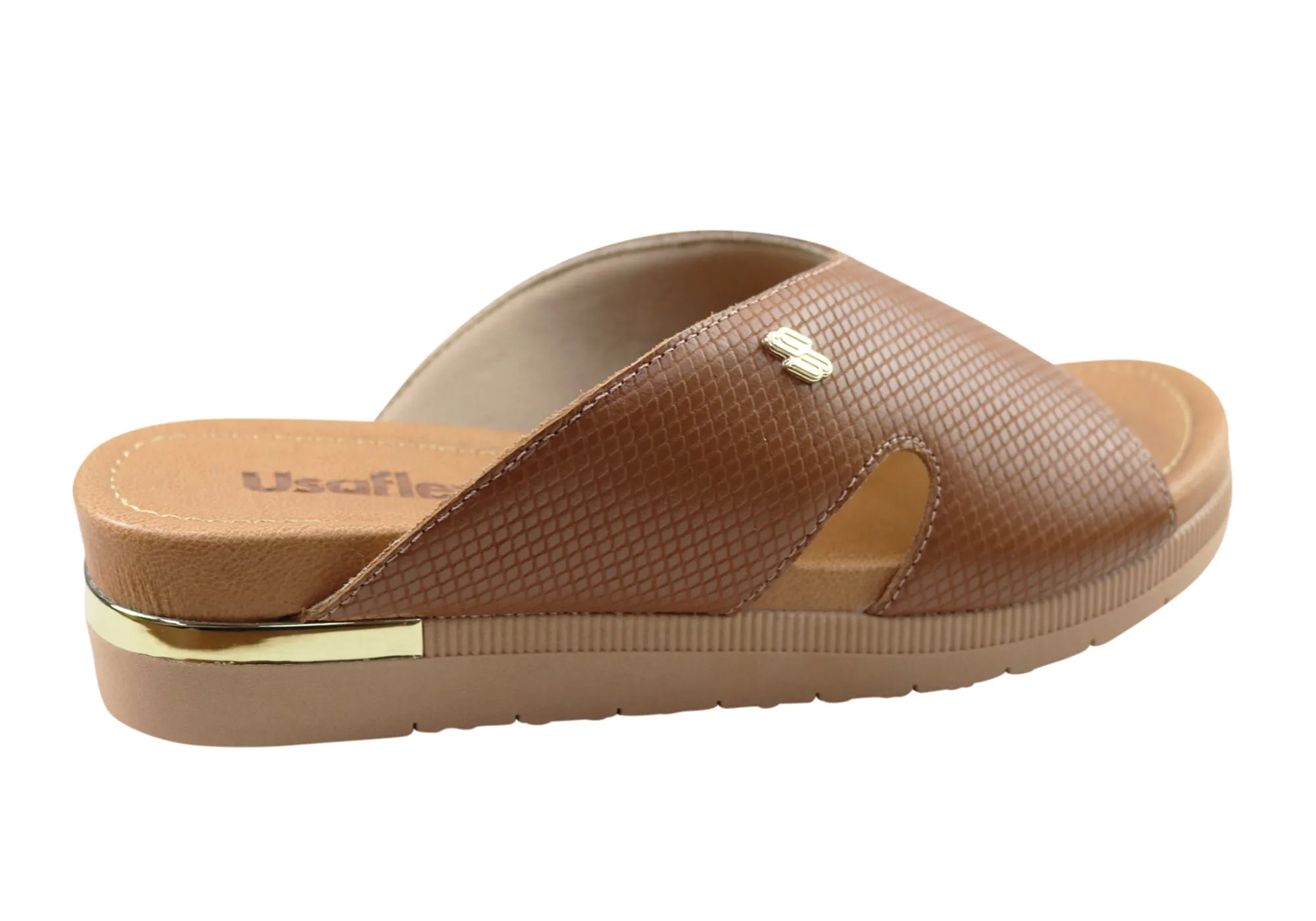 Usaflex Evoke Damen Komfort Leder Slides Sandalen Hergestellt in Brasilien Usaflex Schuhe