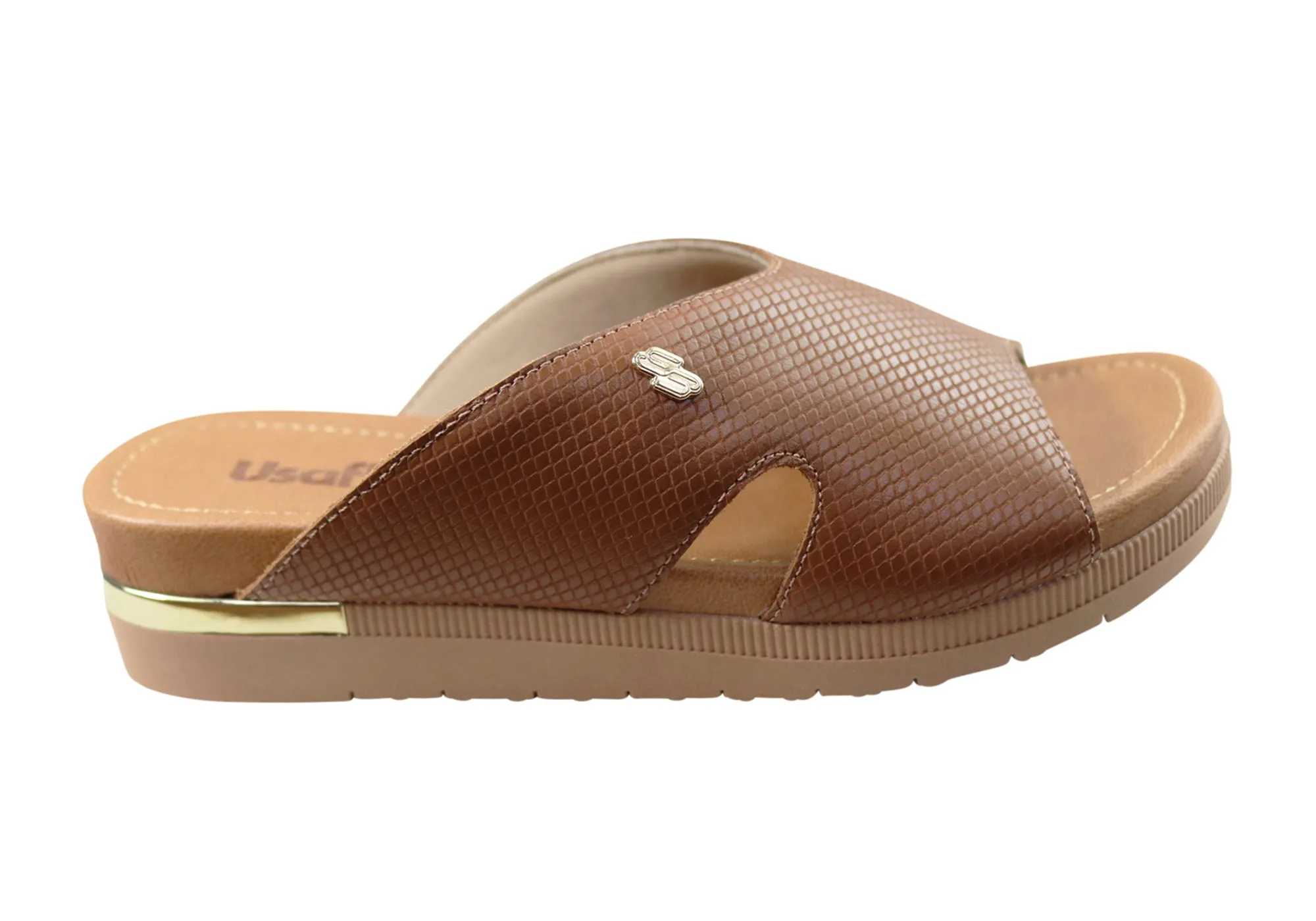 Usaflex Evoke Damen Komfort Leder Slides Sandalen Hergestellt in Brasilien Usaflex Schuhe